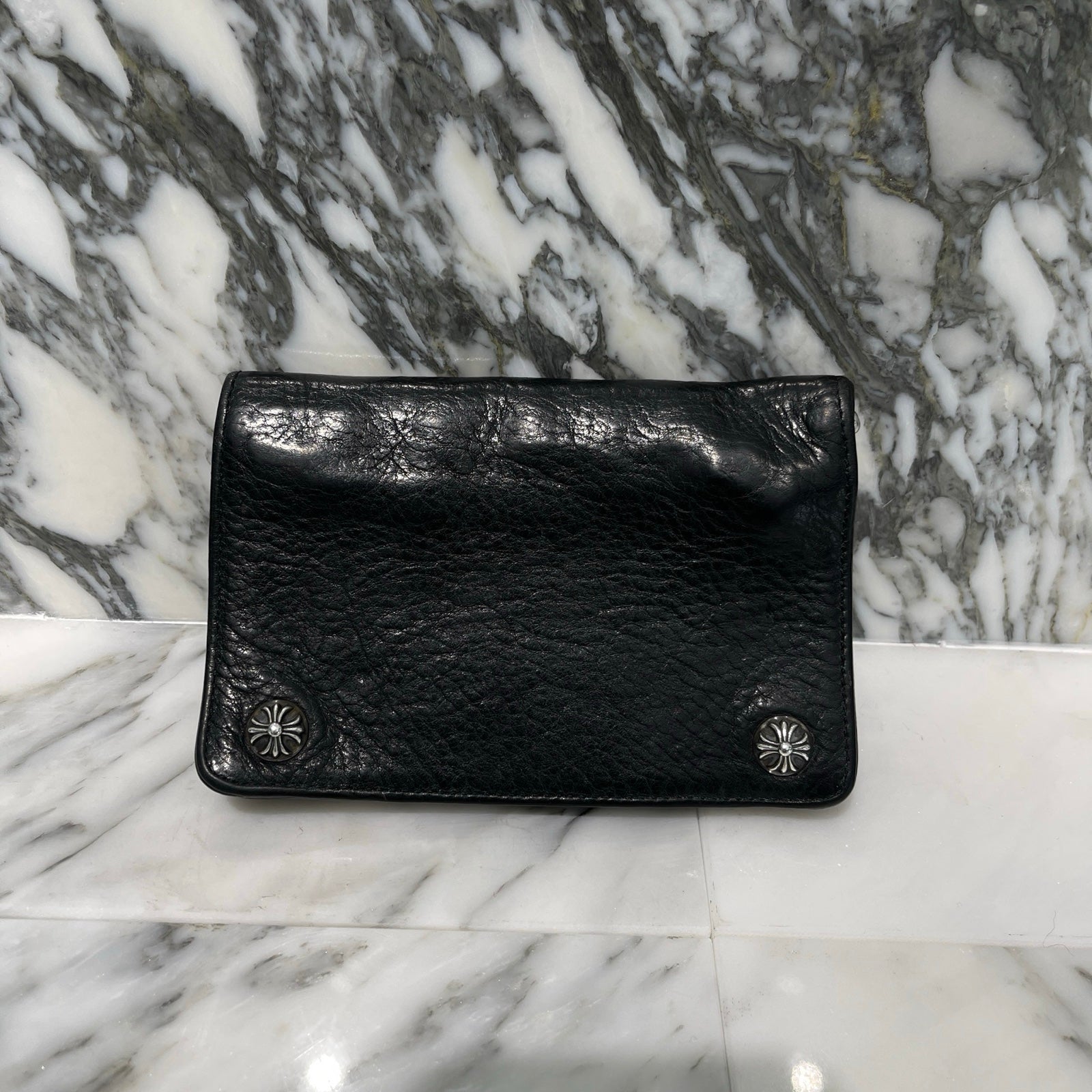 希少】 クロムハーツ 2ZIP クロスボールボタン CHROME HEARTS 2 Zip Cross Ball Button Leather Wallet クロム