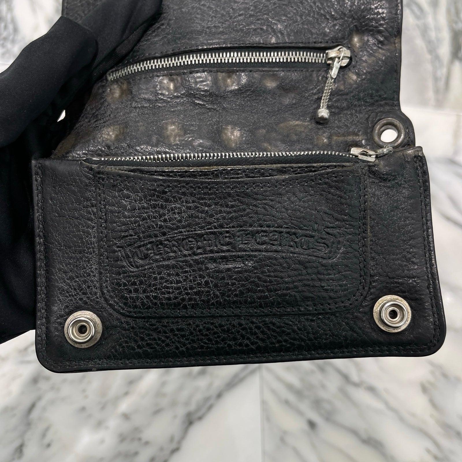 CHROME HEARTS 2 Zip Cross Ball Button Leather Wallet クロム