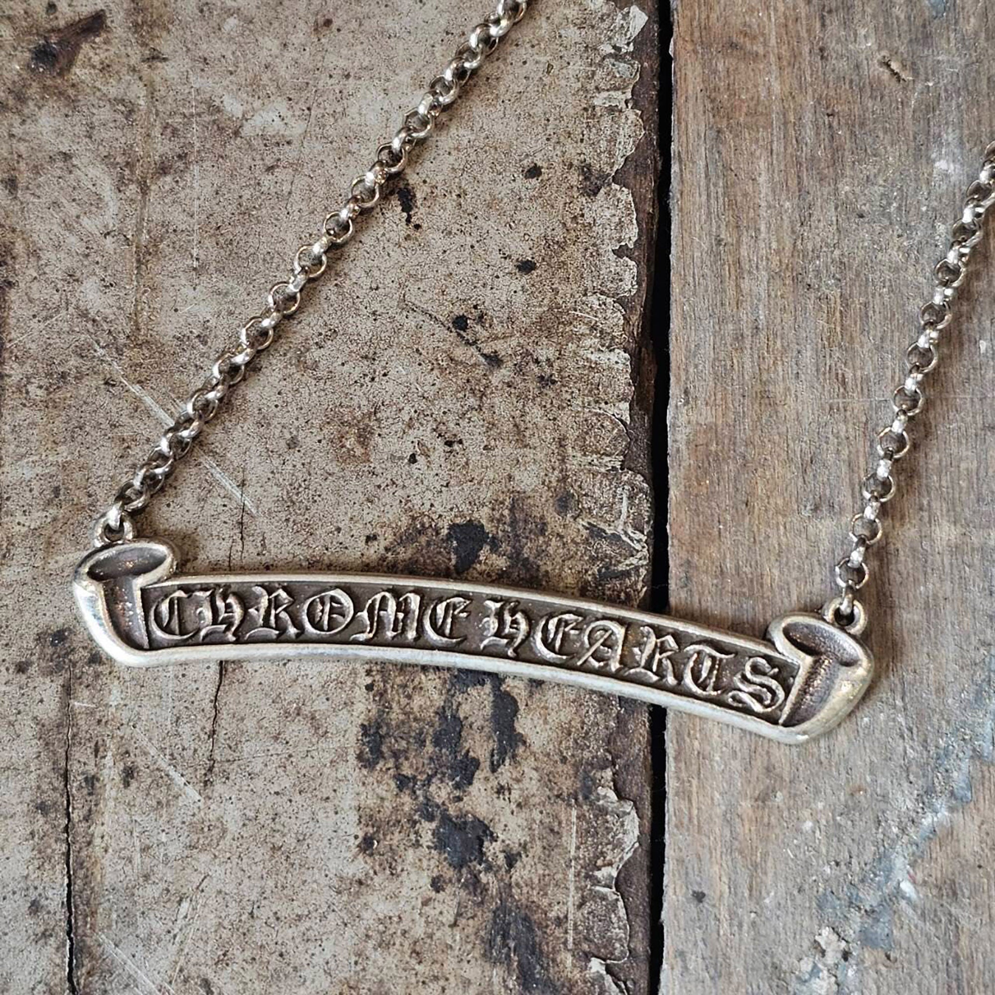 CHROME HEARTS Scroll Label Logo Roll Chain Necklace クロムハーツ スクロールラベルロゴ ロールチェーンネックレス
