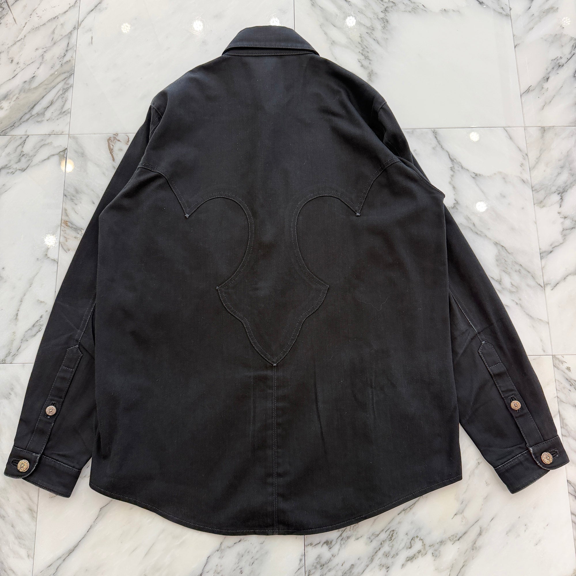 CHROME HEARTS Back Fleury Horseshoe Button Western Denim Shirt Jacket Size M クロムハーツ バックフレアニー ホースシューボタン ウエスタンデニムシャツジャケット サイズM