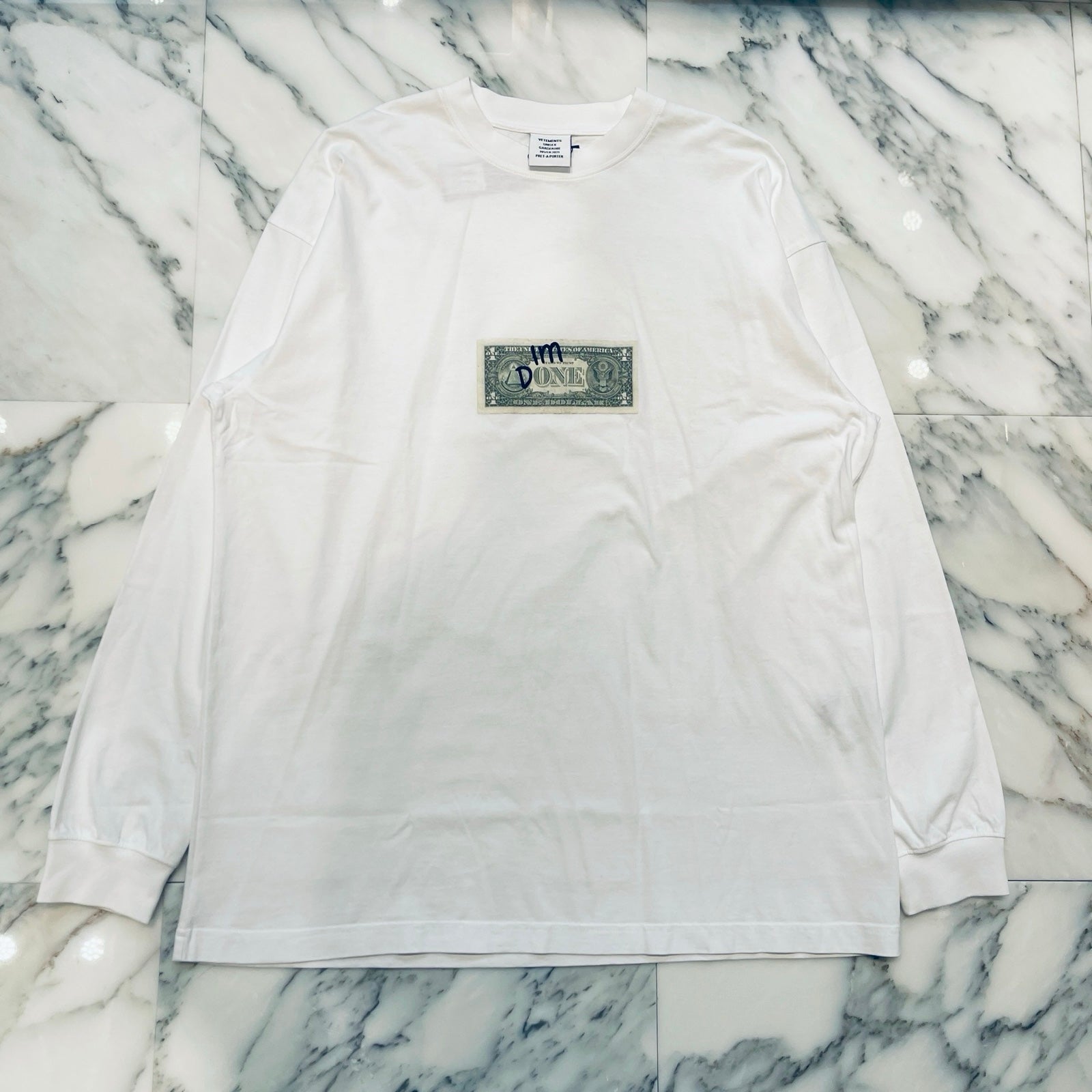 VETEMENTS 2020SS Oversized Dollar Printed Long Sleeve Tee UAH21TR577 Size XS
