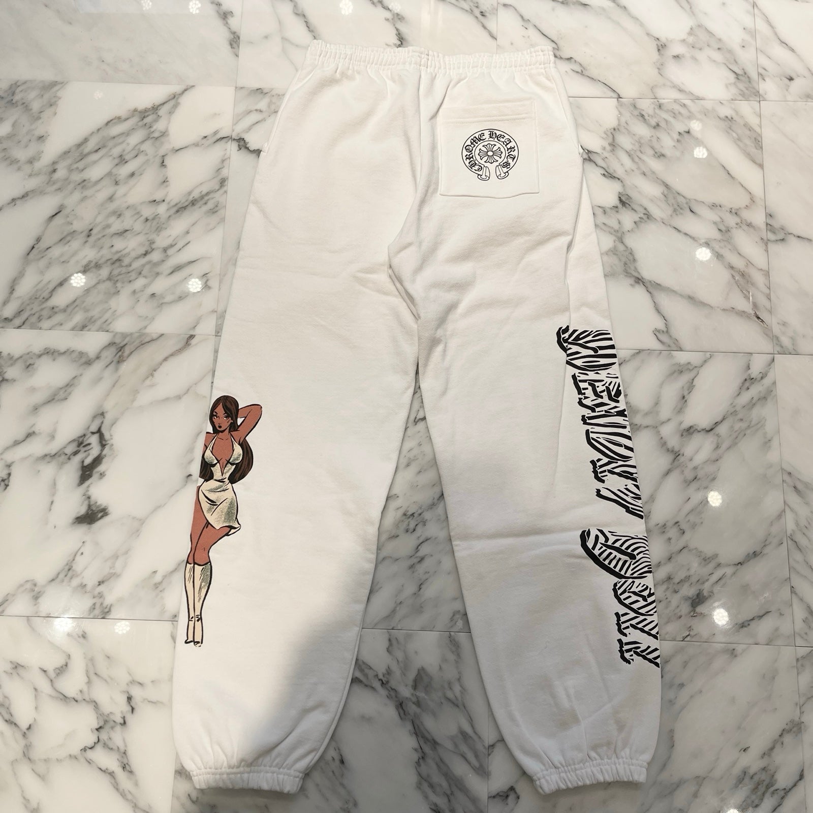 CHROME HEARTS × DEADLLY DOLL Zebra Logo Horseshoe Sweat Long Pants Size L クロムハーツ×デッドリードール ゼブラロゴ ホースシュー スウェットロングパンツ サイズL