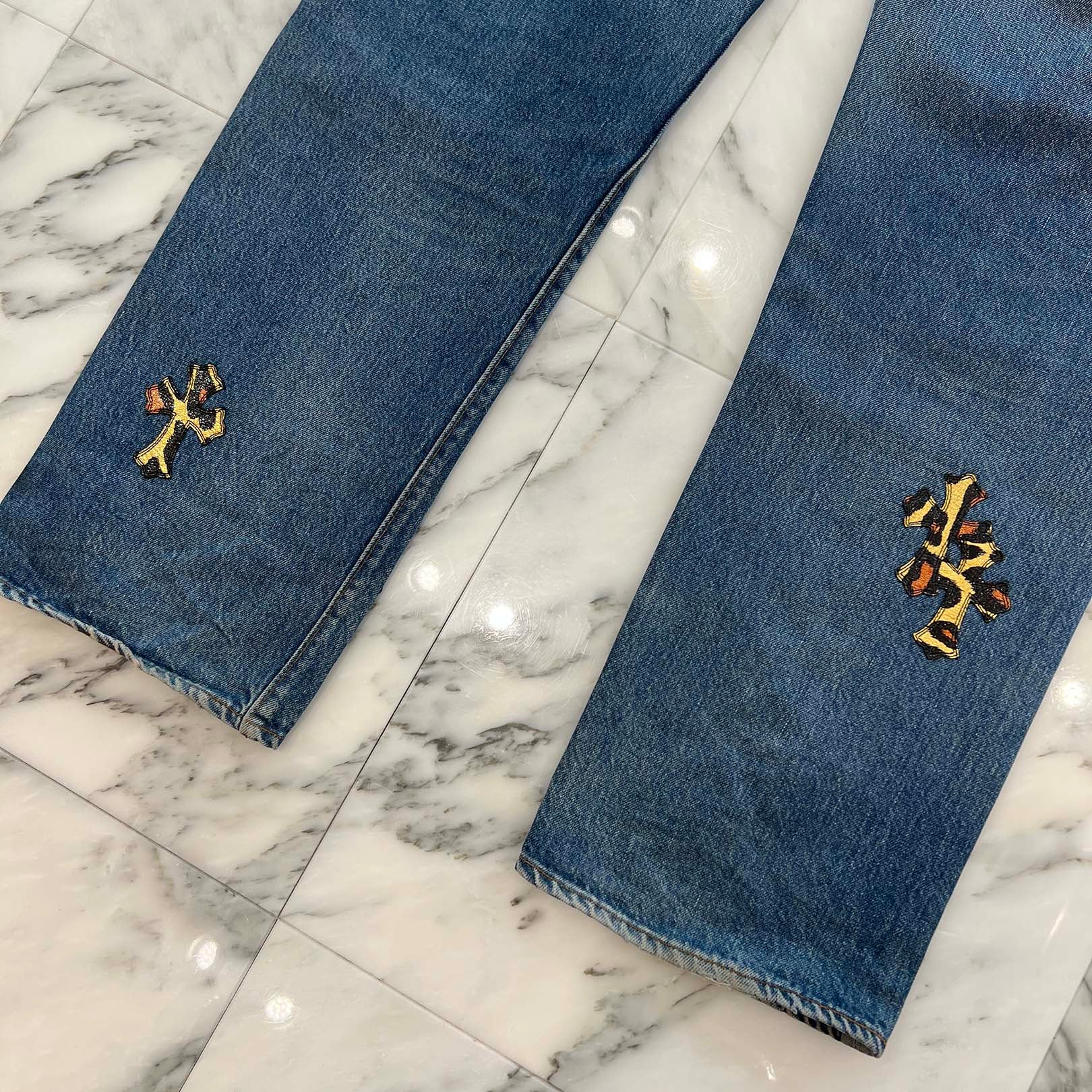 CHROME HEARTS × Levi's 501 VNTG Patent Leopard Leather Cross Patch Jeans Size 33 クロムハーツ × リーバイス 501 ヴィンテージ パテント レオパード レザークロスパッチ ジーンズ デニムパンツ サイズ33
