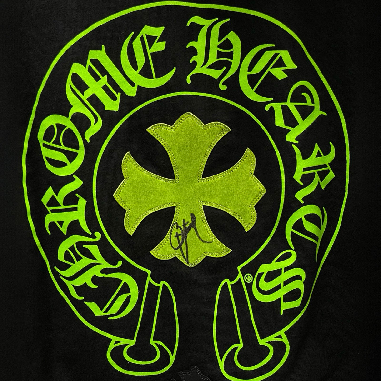 CHROME HEARTS 2022SS Charity Horseshoe CH Plus Leather Patch Pullover Hoodie Size XL