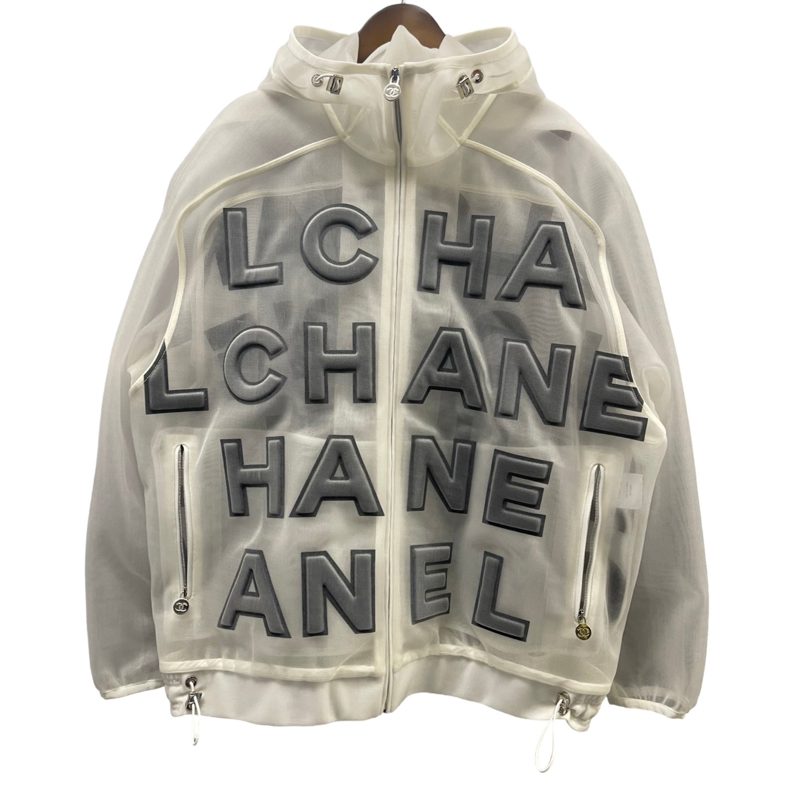 CHANEL 2019SS Logo Nylon Zip Up Hoodie P60972V46493 Size 50