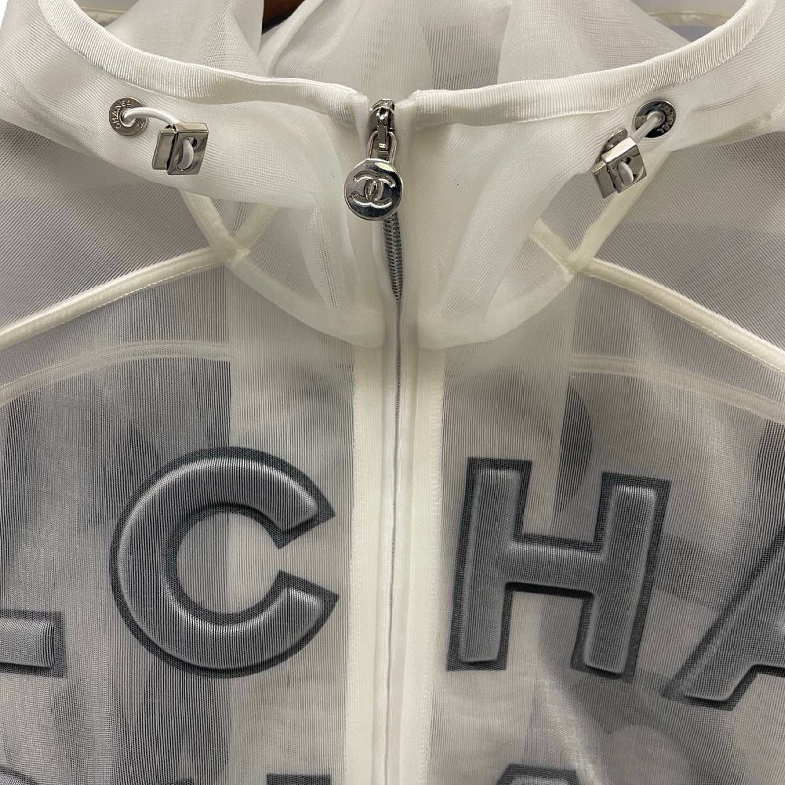 CHANEL 2019SS Logo Nylon Zip Up Hoodie P60972V46493 Size 50