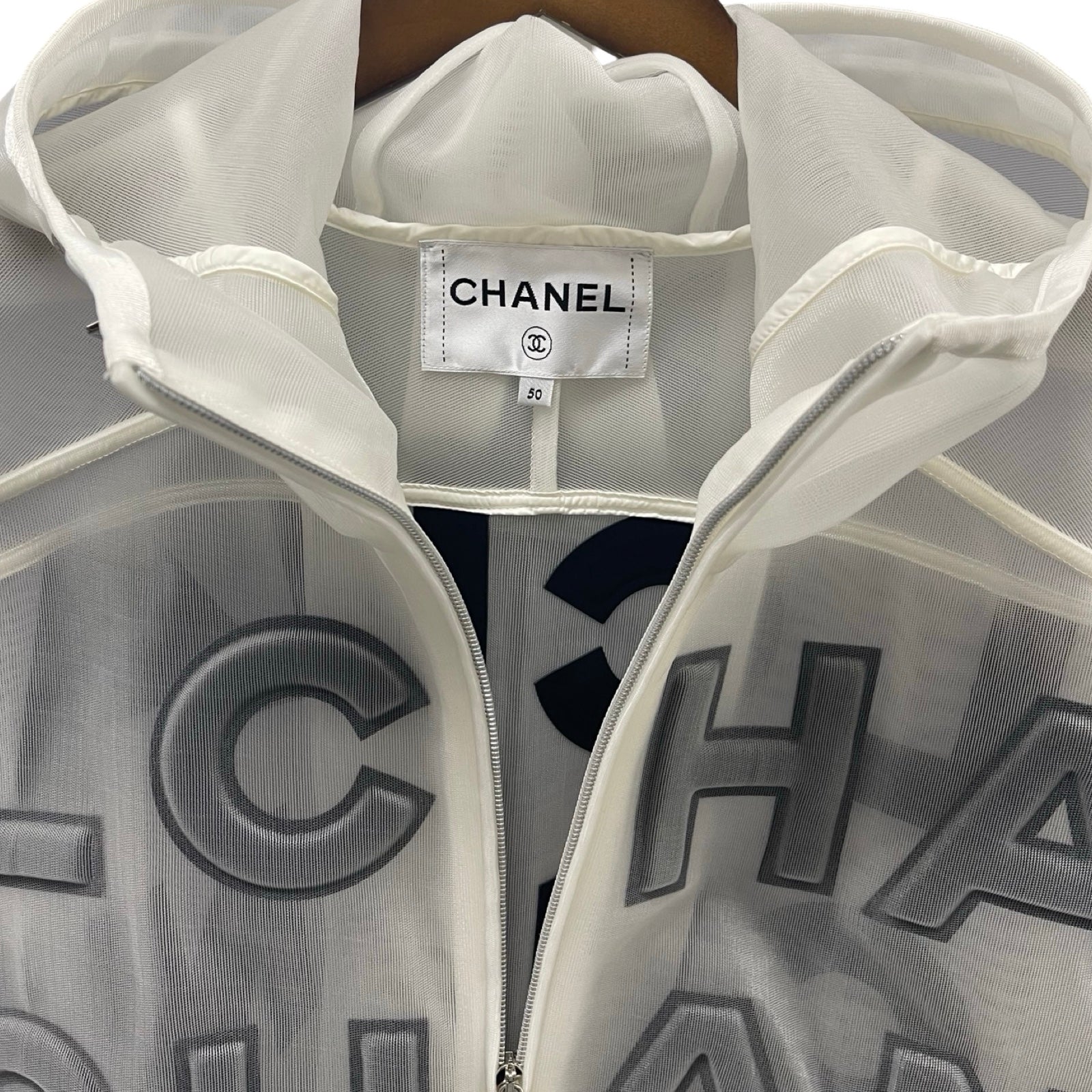 CHANEL 2019SS Logo Nylon Zip Up Hoodie P60972V46493 Size 50