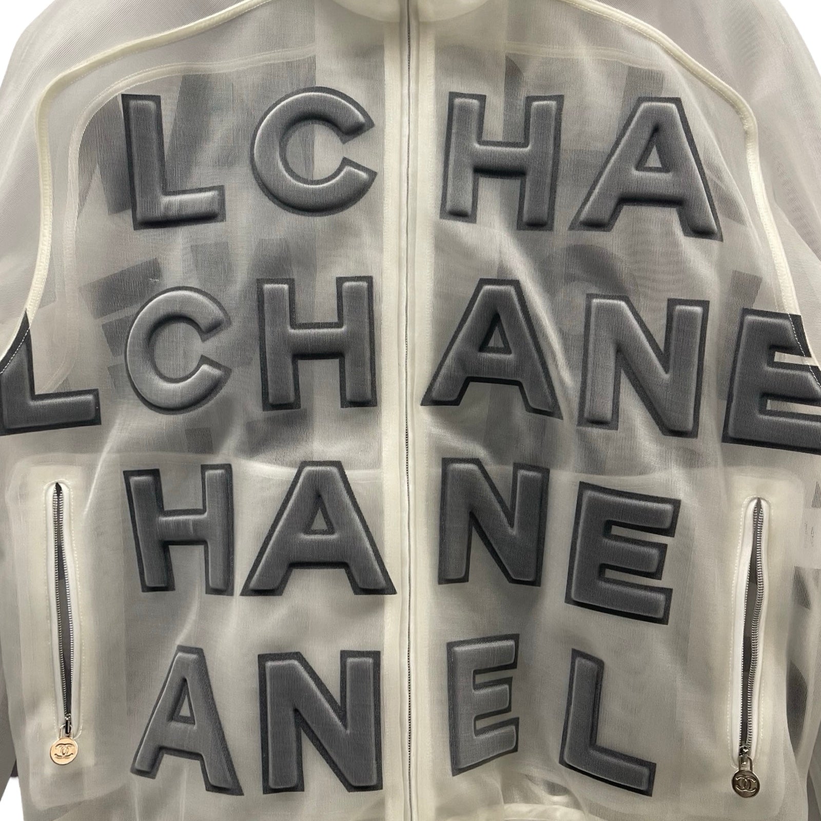 CHANEL 2019SS Logo Nylon Zip Up Hoodie P60972V46493 Size 50