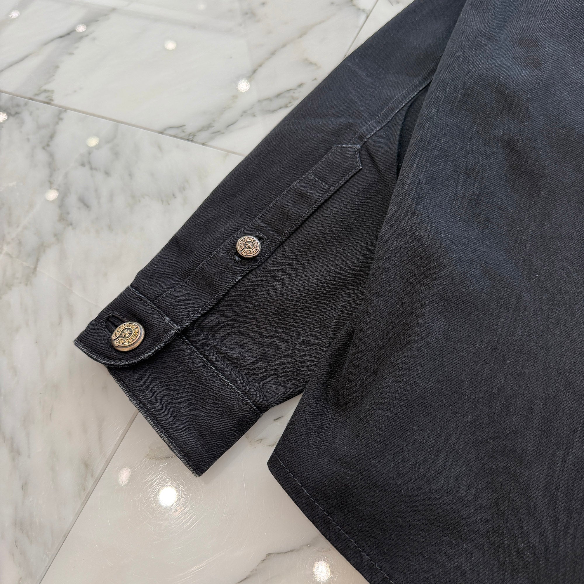 CHROME HEARTS Back Fleury Horseshoe Button Western Denim Shirt Jacket Size M クロムハーツ バックフレアニー ホースシューボタン ウエスタンデニムシャツジャケット サイズM