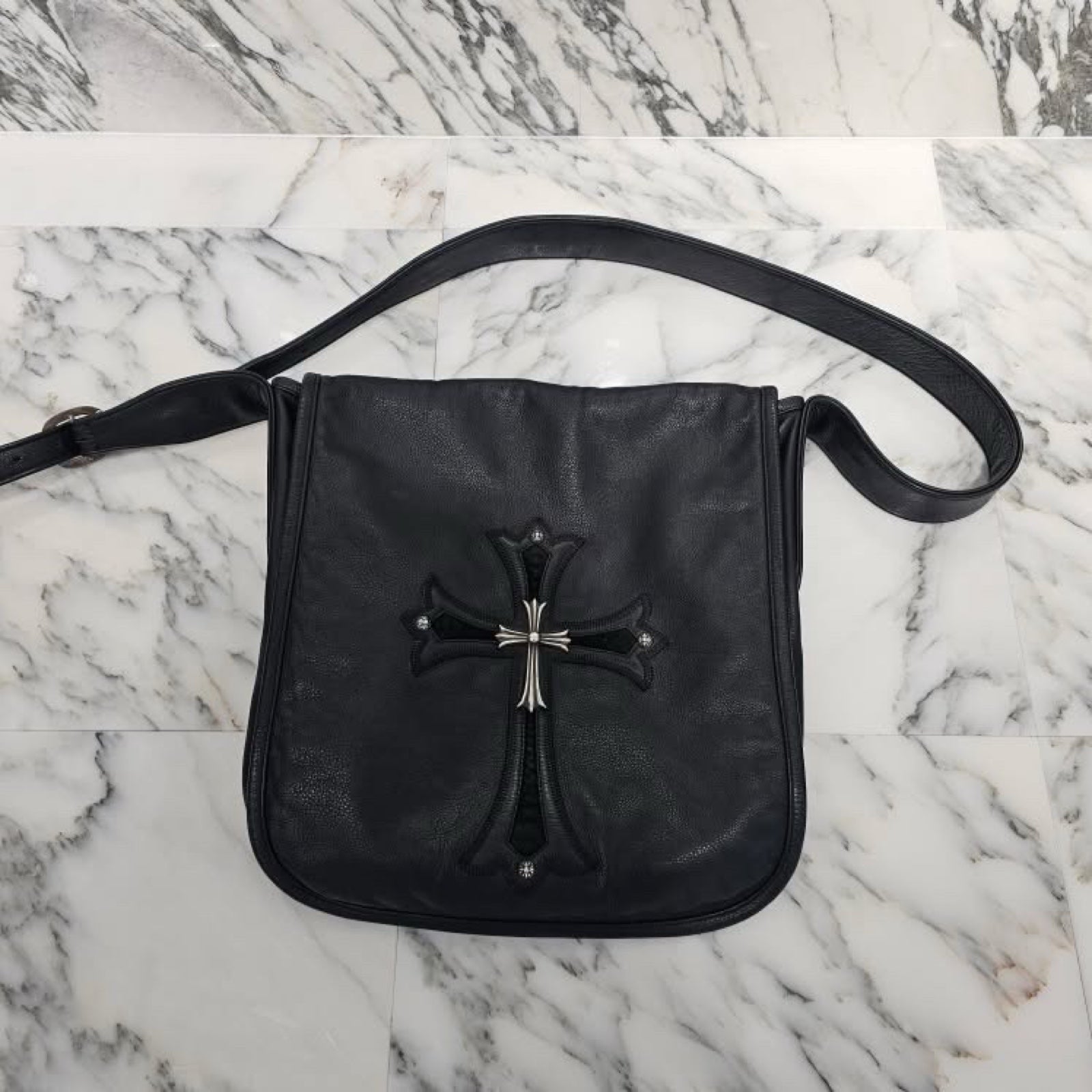 CHROME HEARTS Large Cross Leather Patch Shoulder Bag