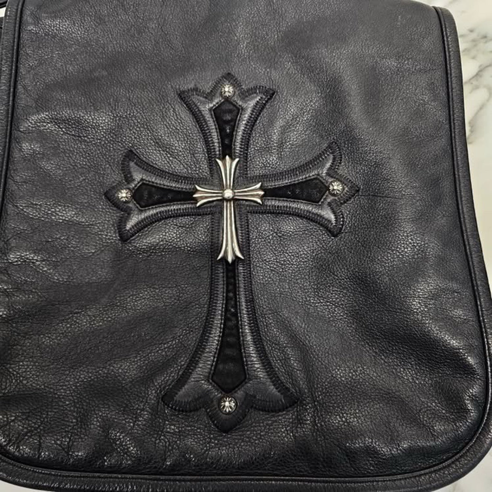 CHROME HEARTS Large Cross Leather Patch Shoulder Bag