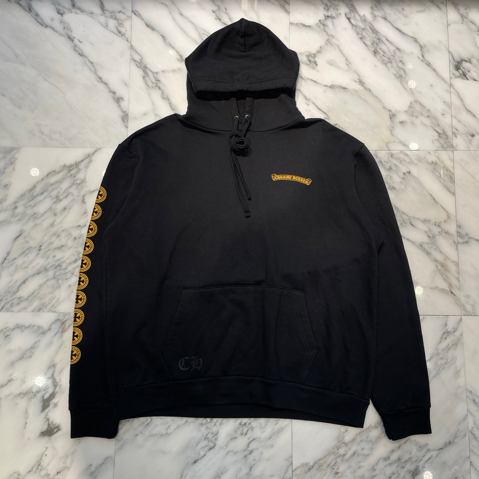 CHROME HEARTS CH Plus Yellow Cross Logo Pullover Hoodie Size L