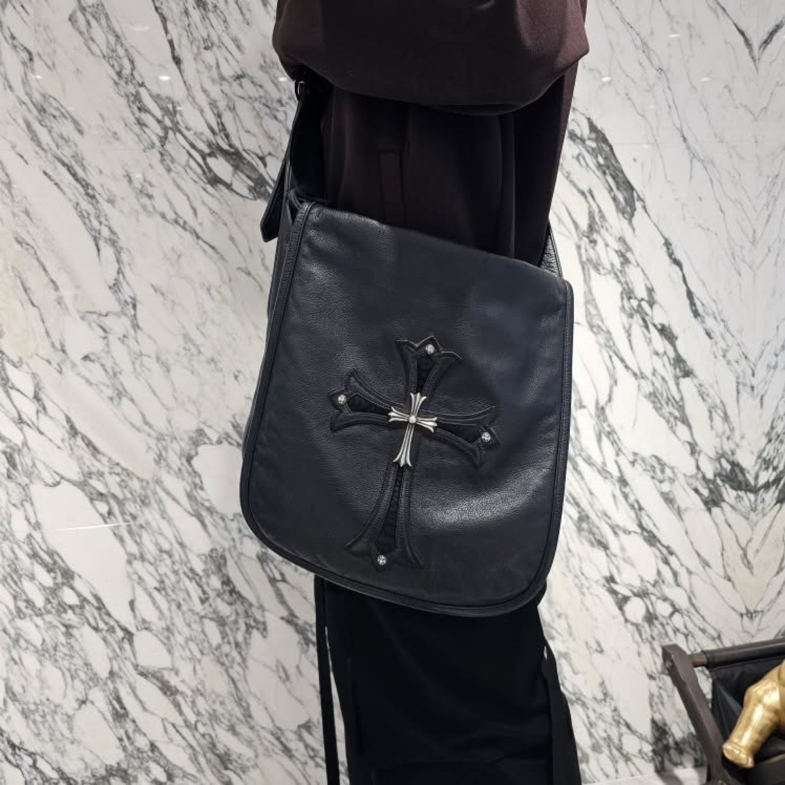 CHROME HEARTS Large Cross Leather Patch Shoulder Bag