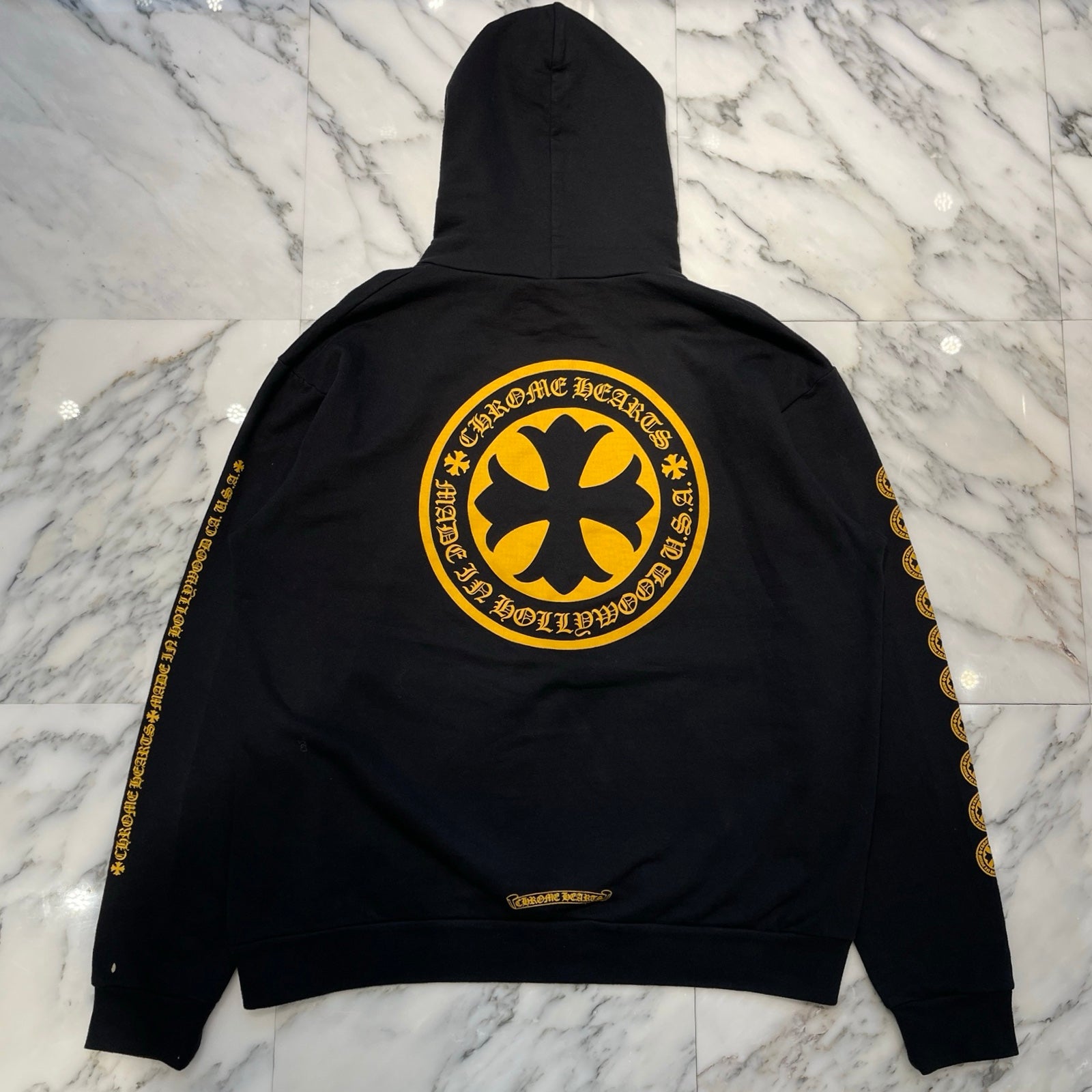 CHROME HEARTS CH Plus Yellow Cross Logo Pullover Hoodie Size L