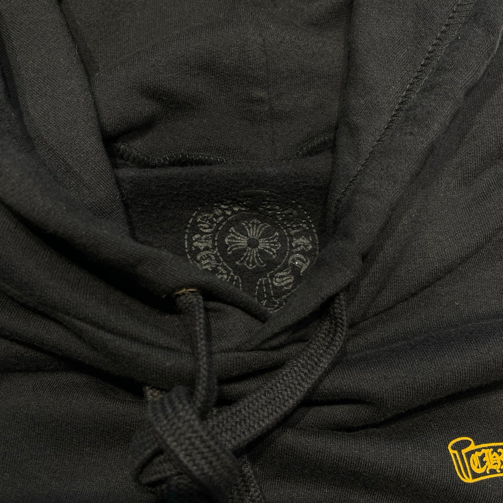 CHROME HEARTS CH Plus Yellow Cross Logo Pullover Hoodie Size L