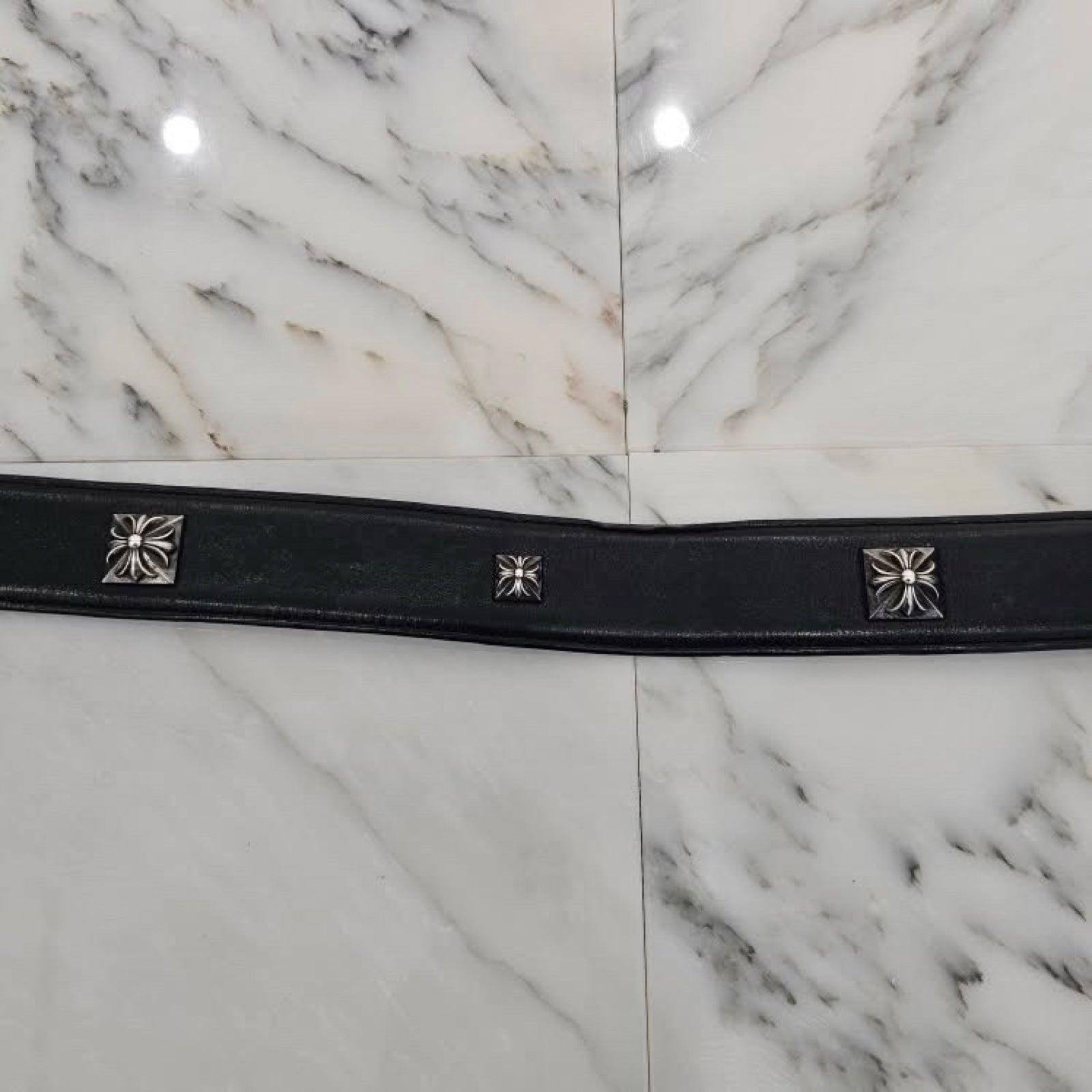 CHROME HEARTS Classic Oval Cross CH Plus Studs Buckle Belt Size 38 Inch