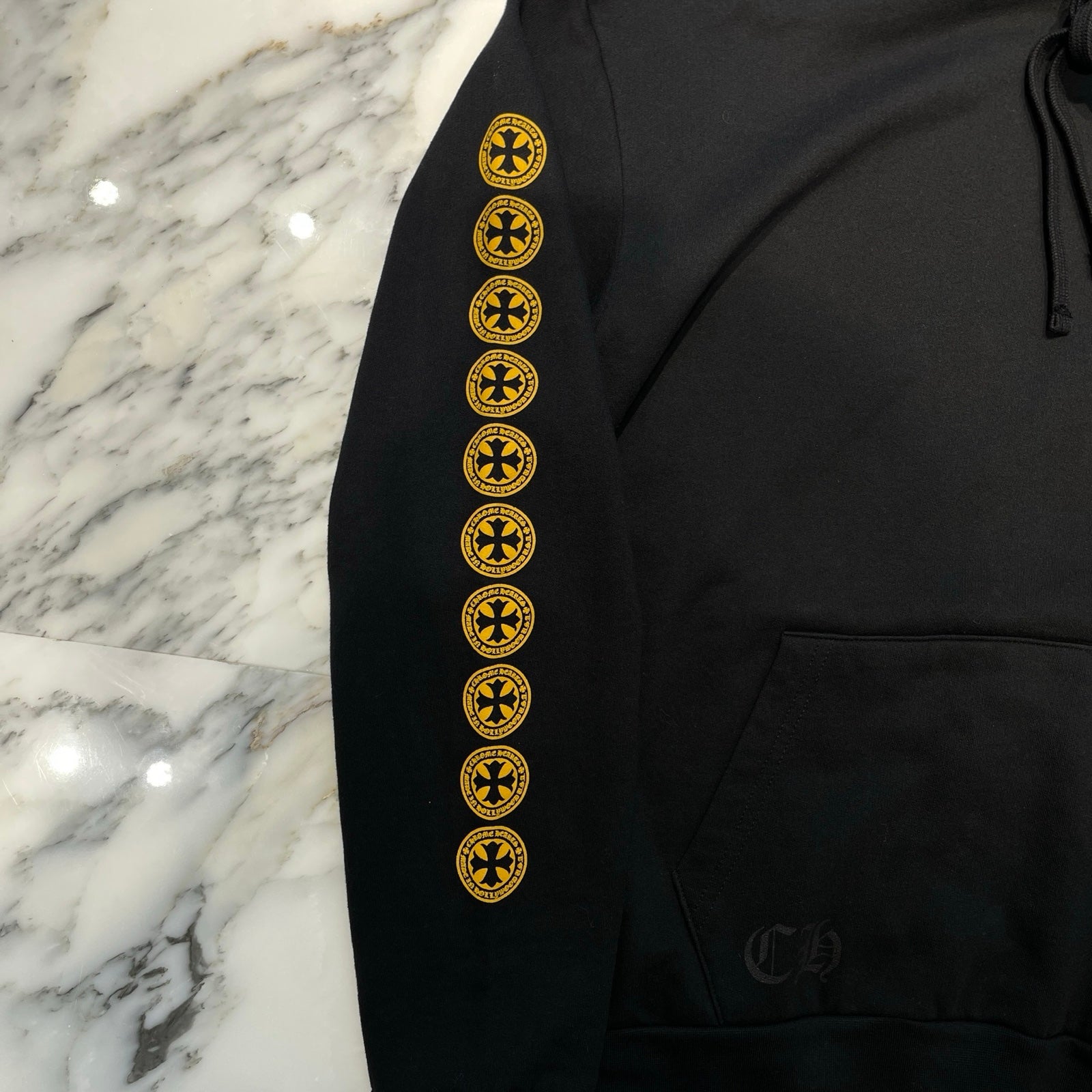 CHROME HEARTS CH Plus Yellow Cross Logo Pullover Hoodie Size L