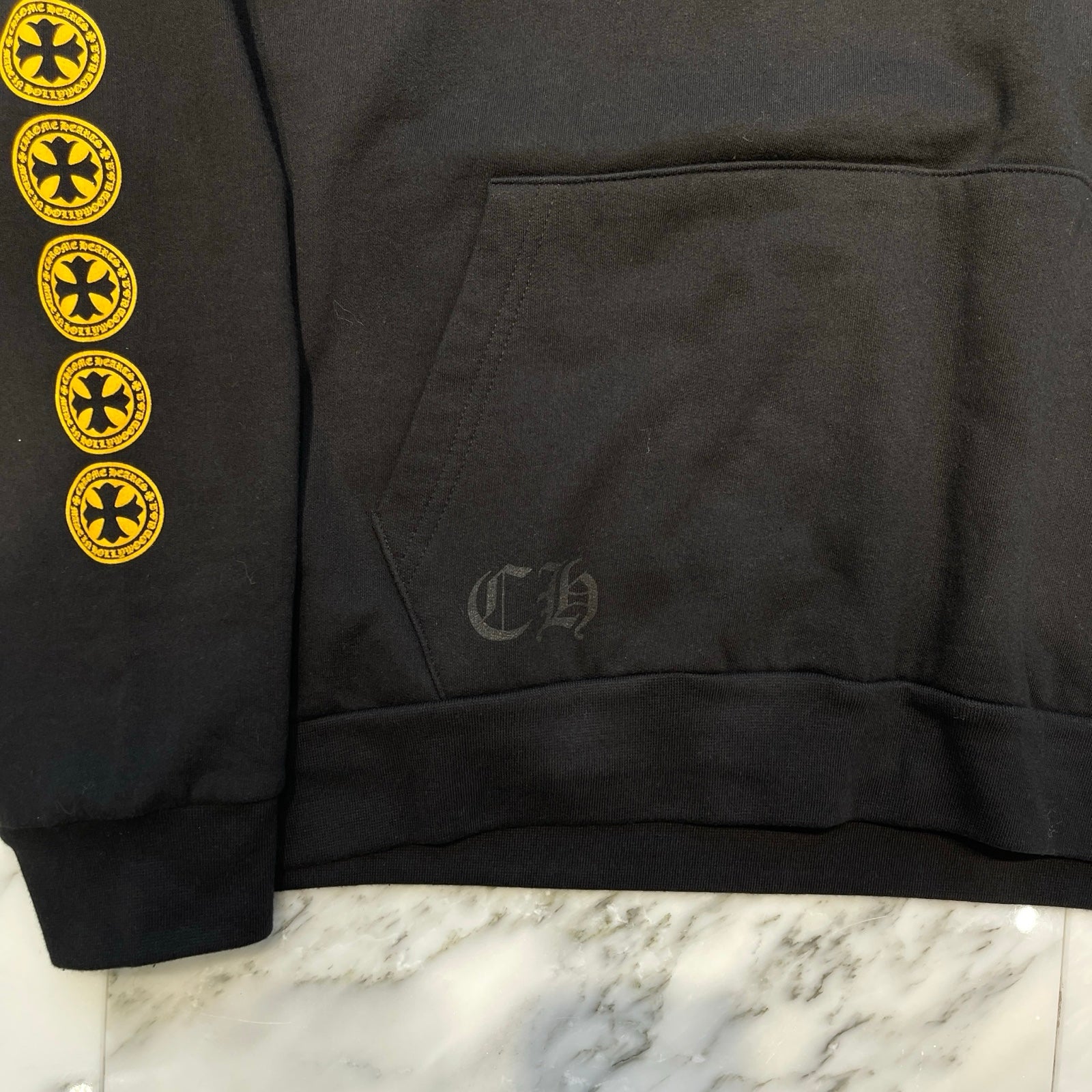 CHROME HEARTS CH Plus Yellow Cross Logo Pullover Hoodie Size L