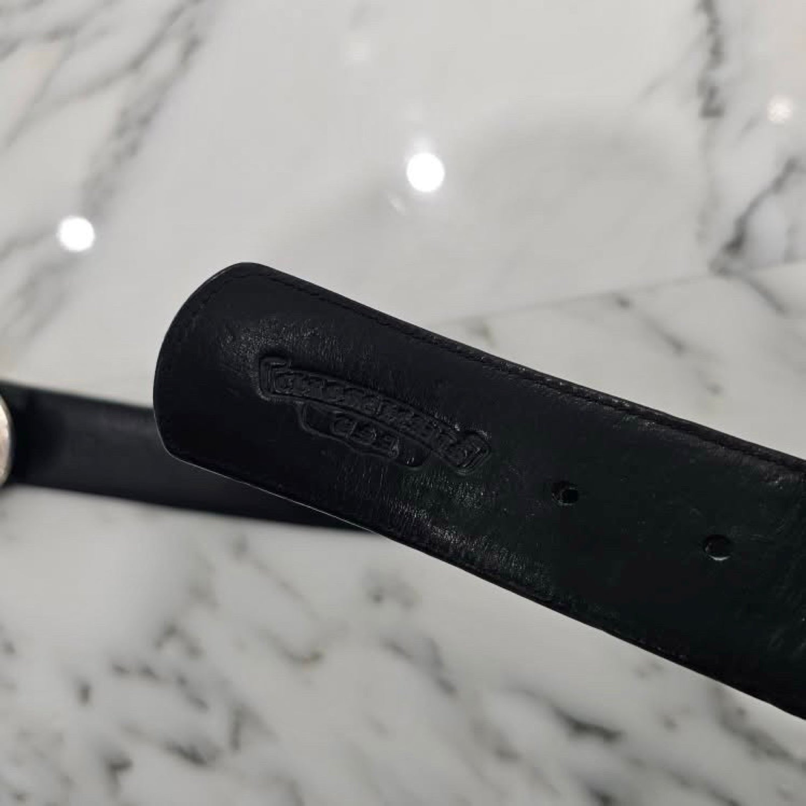 CHROME HEARTS Classic Oval Cross CH Plus Studs Buckle Belt Size 38 Inch