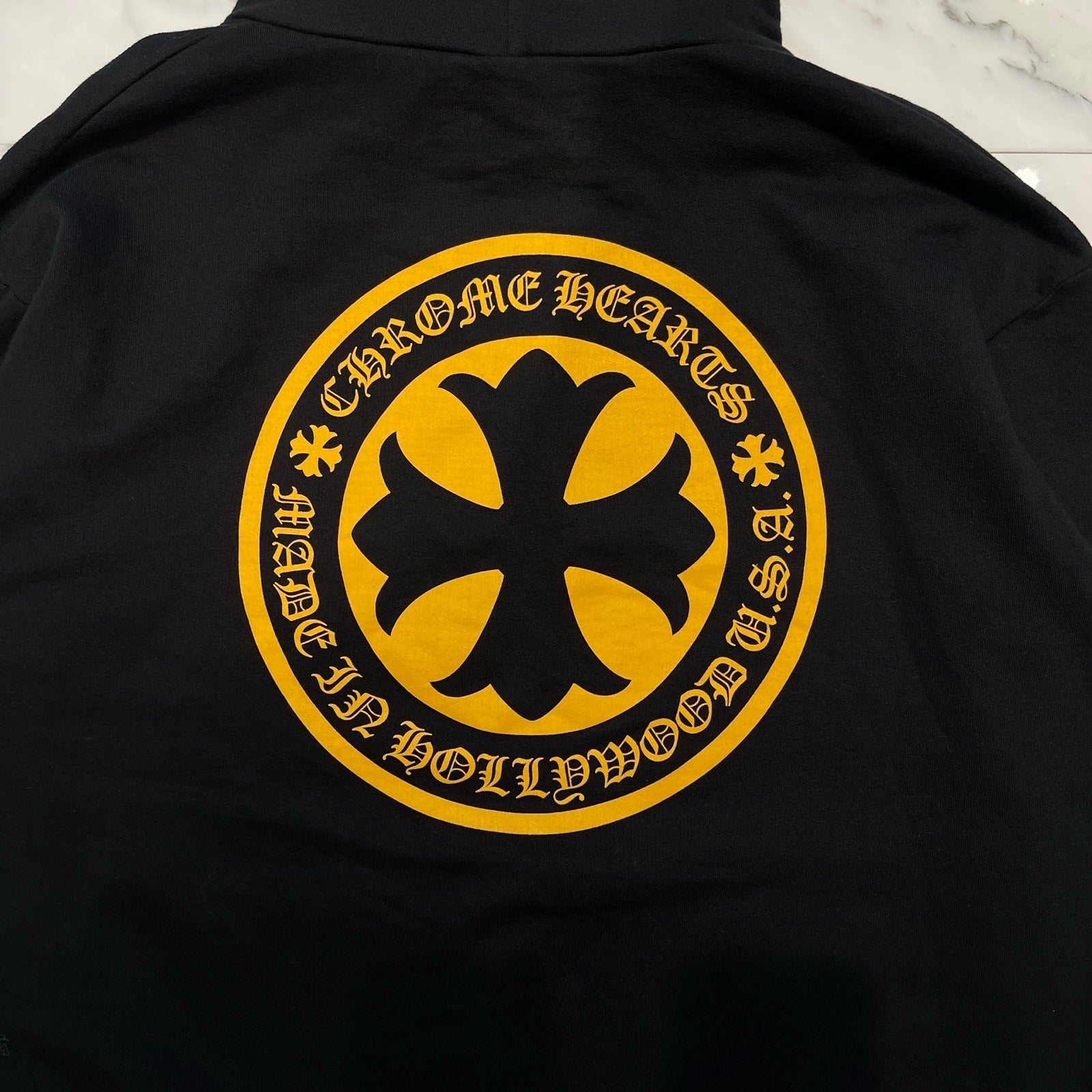 CHROME HEARTS CH Plus Yellow Cross Logo Pullover Hoodie Size L