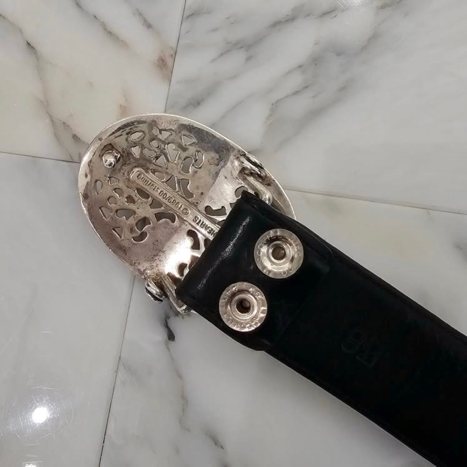 CHROME HEARTS Classic Oval Cross CH Plus Studs Buckle Belt Size 38 Inch