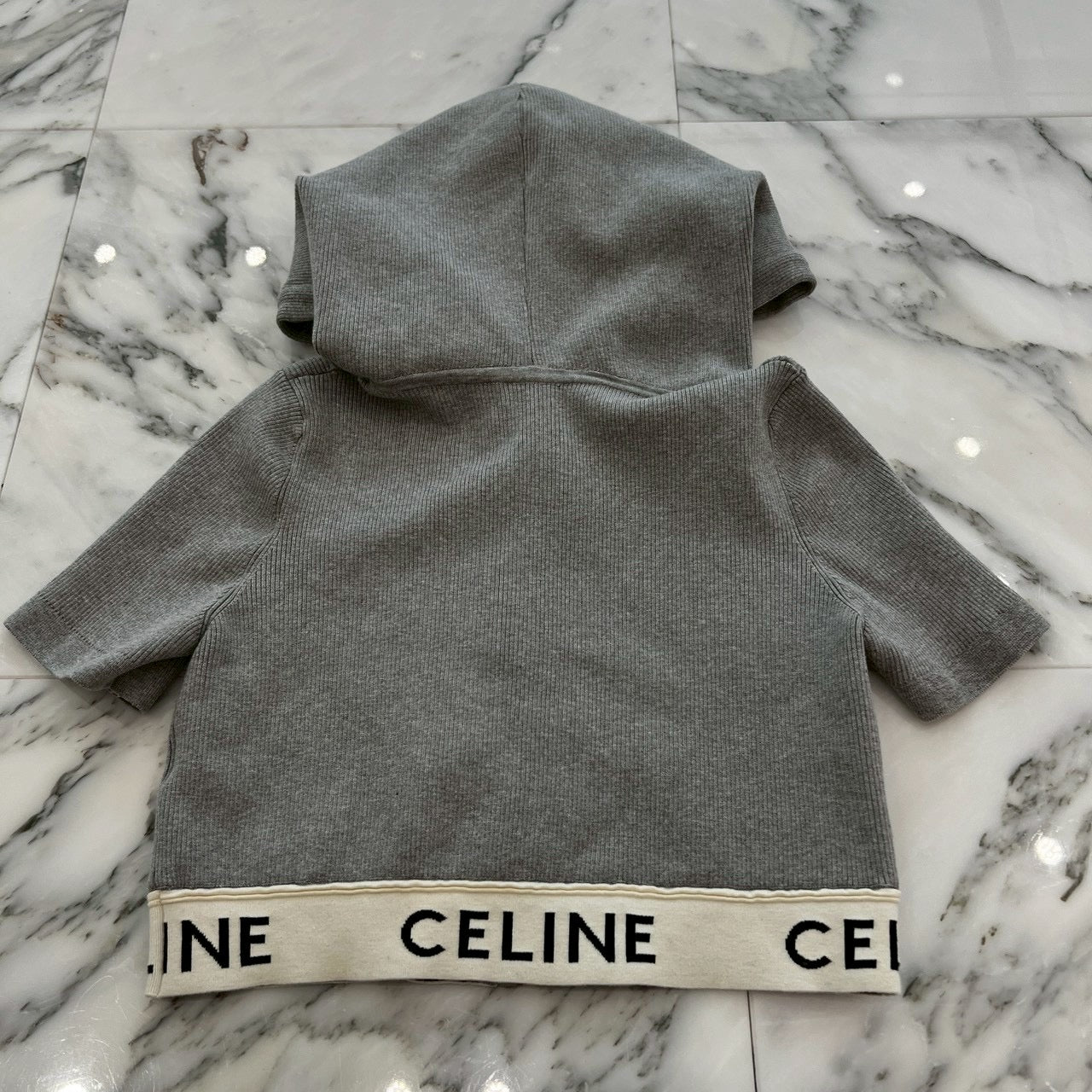 CELINE 2022AW Zip Up Logo Short Sleeve Hoodie 2A27Z372N Size L セリーヌ ジップアップ ロゴ ショートスリーブ フーディ サイズL