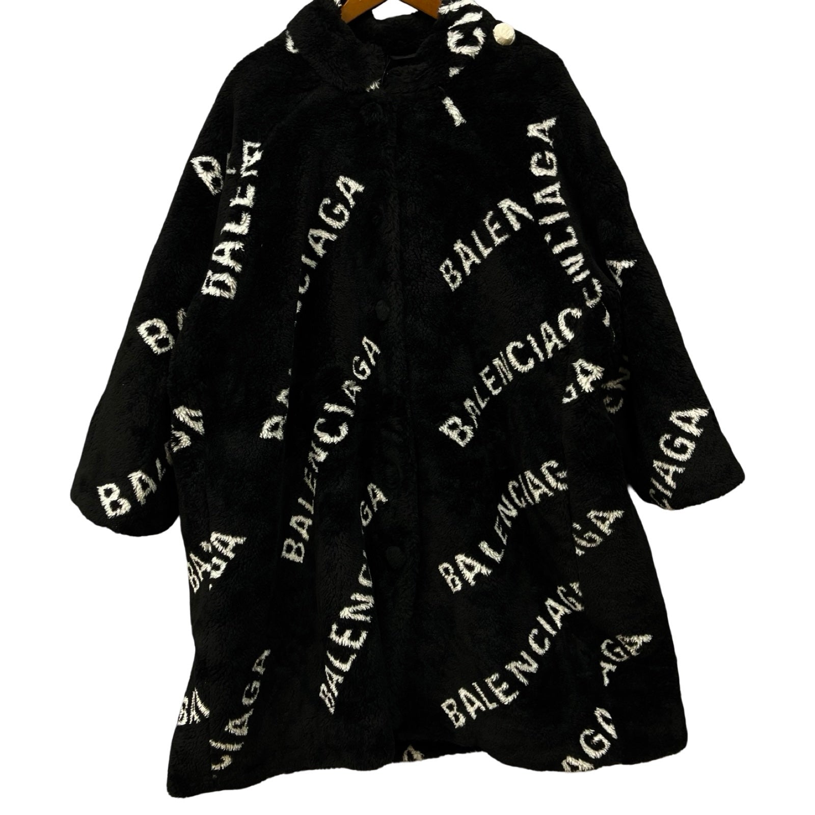 BALENCIAGA 2019AW Oversized Logo Acrylic Fur Coat 583846 TGQ02 Size 40