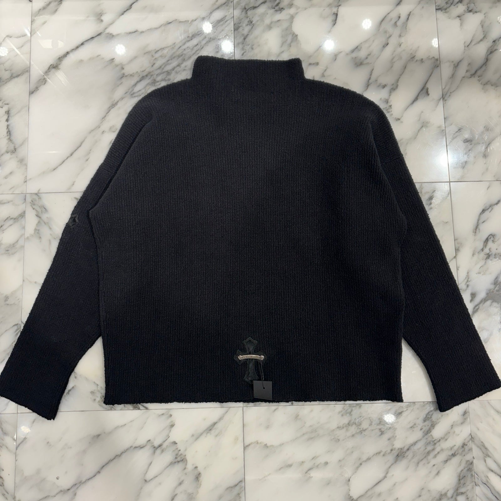 CHROME HEARTS Y NOT Harako Leather Cross Patch Cotton Knit Sweater Size XS/S クロムハーツ ワイノット ハラコレザー クロスパッチ コットン ニット セーター サイズXS/S