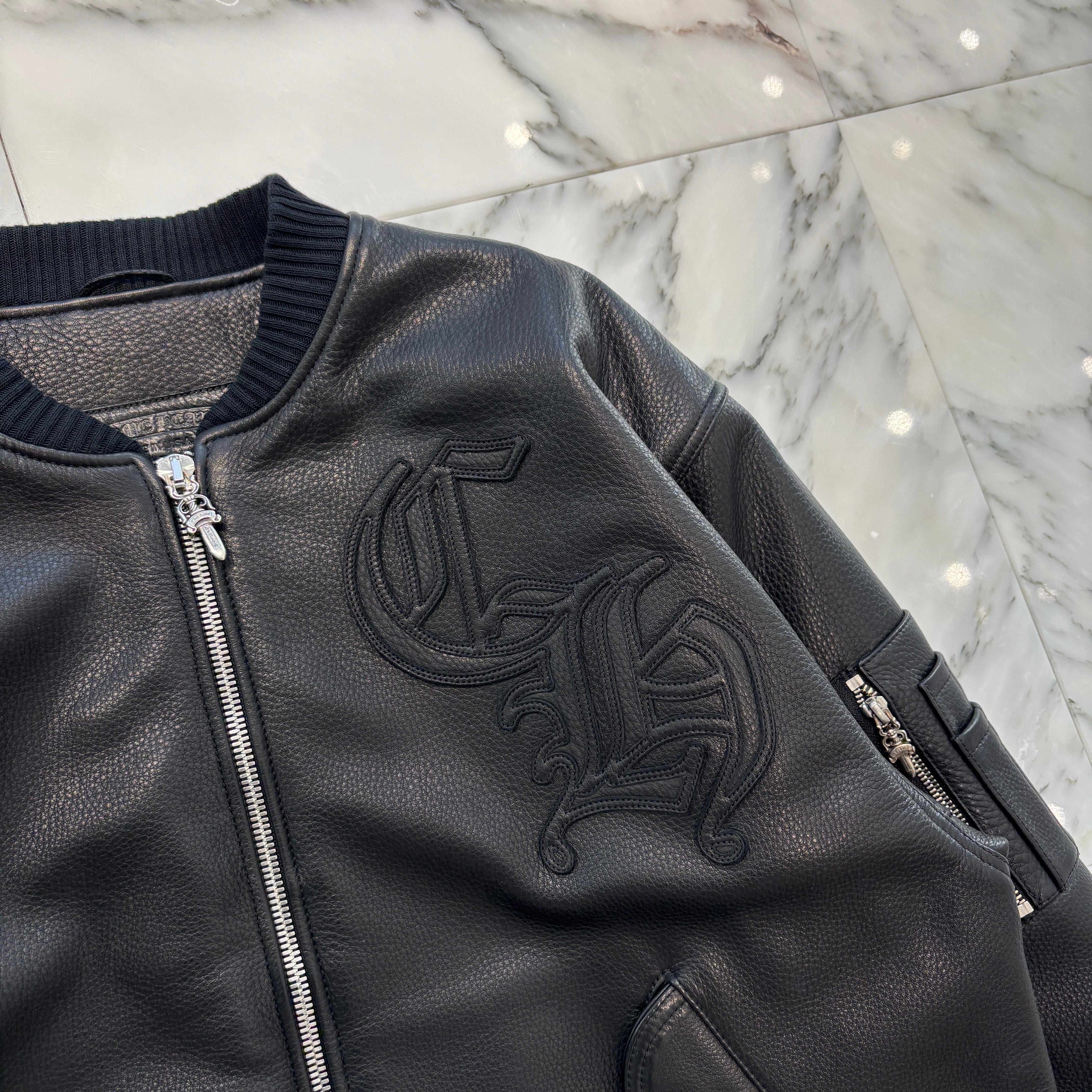 CHROME HEARTS LETTERMAN CH Patch Leather Blouson Jacket Size M クロムハーツ レターマン CHパッチ レザーブルゾンジャケット サイズM