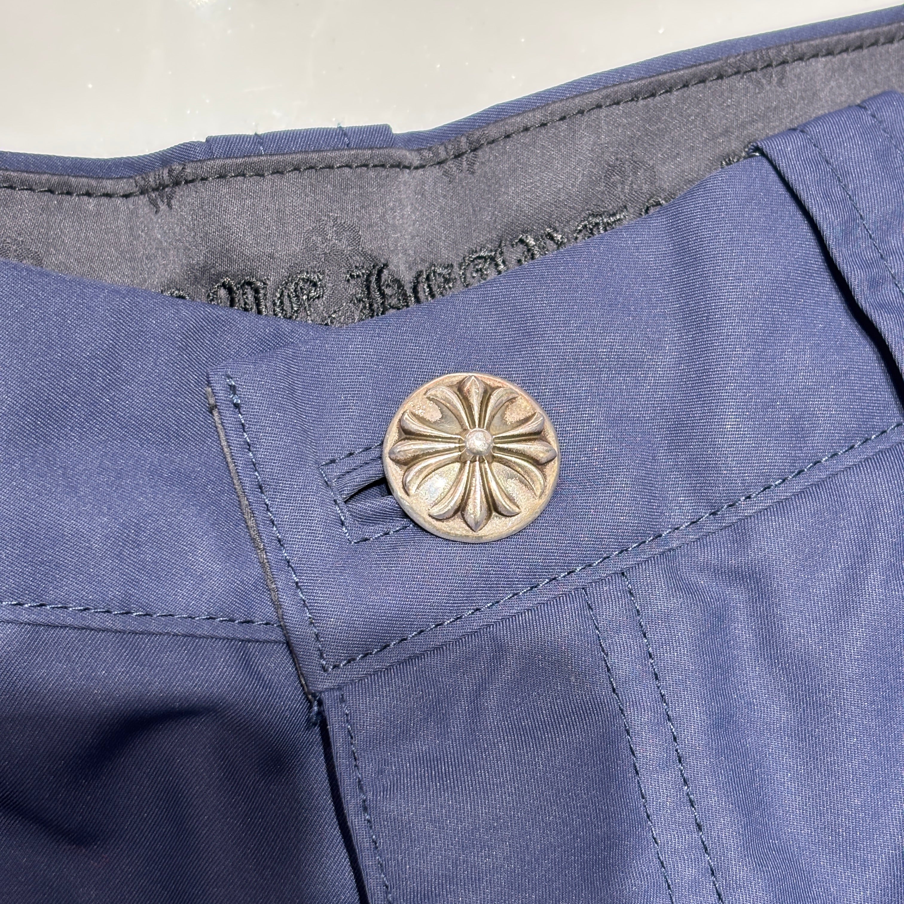 CHROME HEARTS Carpenter Leather Double Knee Leather Cross Patch Nylon Half Pants Size 32 クロムハ―ツ カーペンター レザーダブルニー レザークロスパッチ  ナイロンハーフパンツ サイズ32