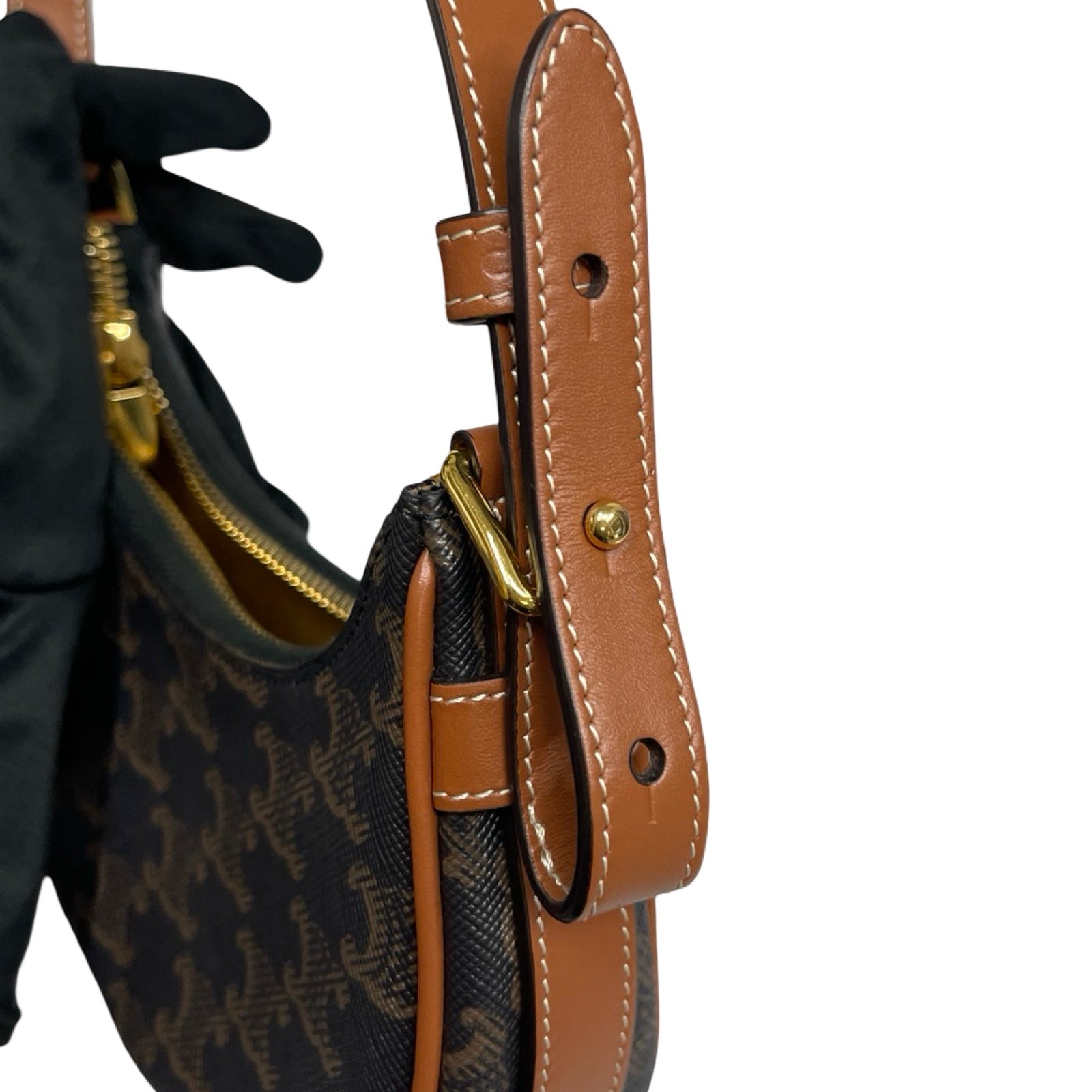 CELINE 2021AW Mini AVA Triomphe Canvas Calfskin Tan Shoulder Bag 10I602DS1.04LU