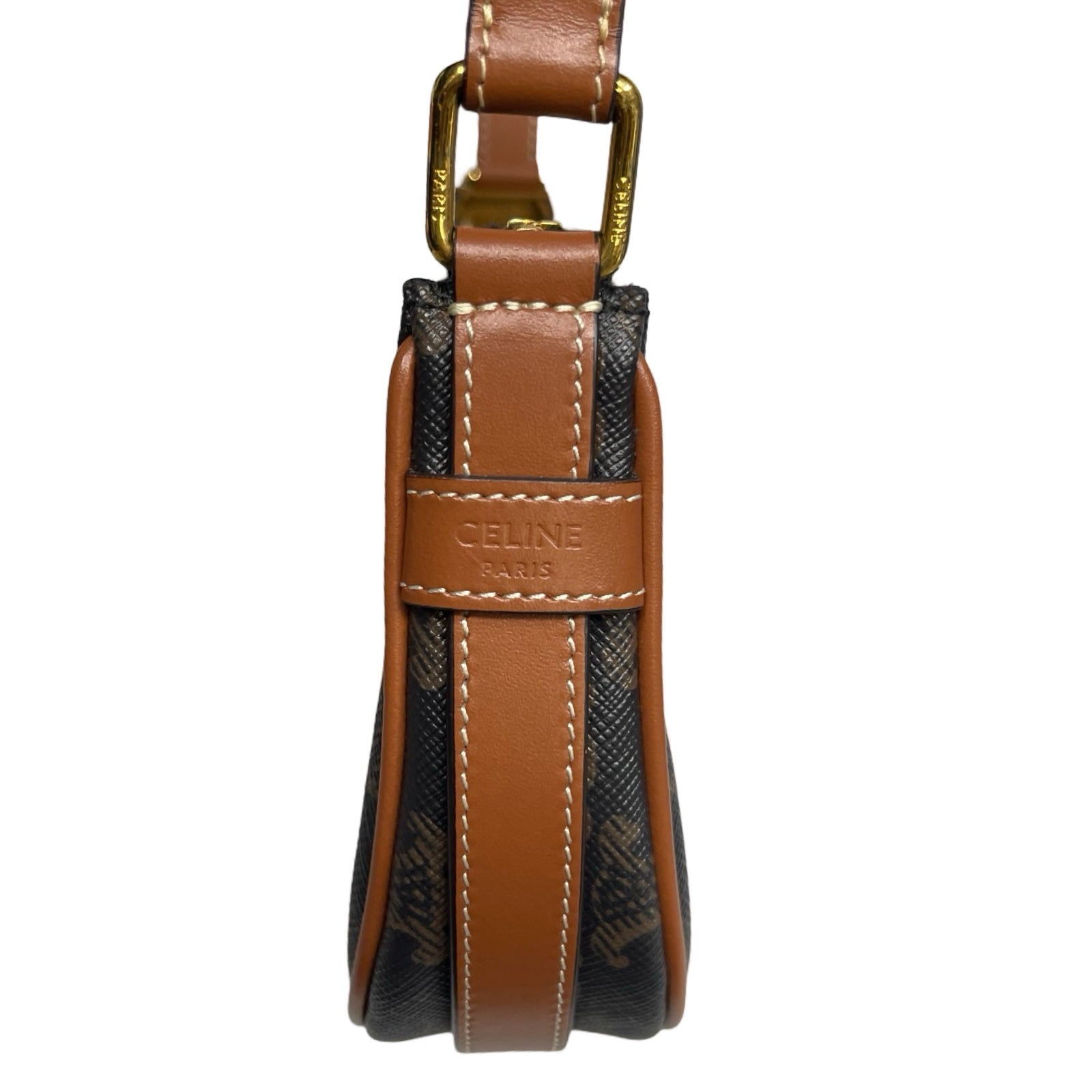 CELINE 2021AW Mini AVA Triomphe Canvas Calfskin Tan Shoulder Bag 10I602DS1.04LU