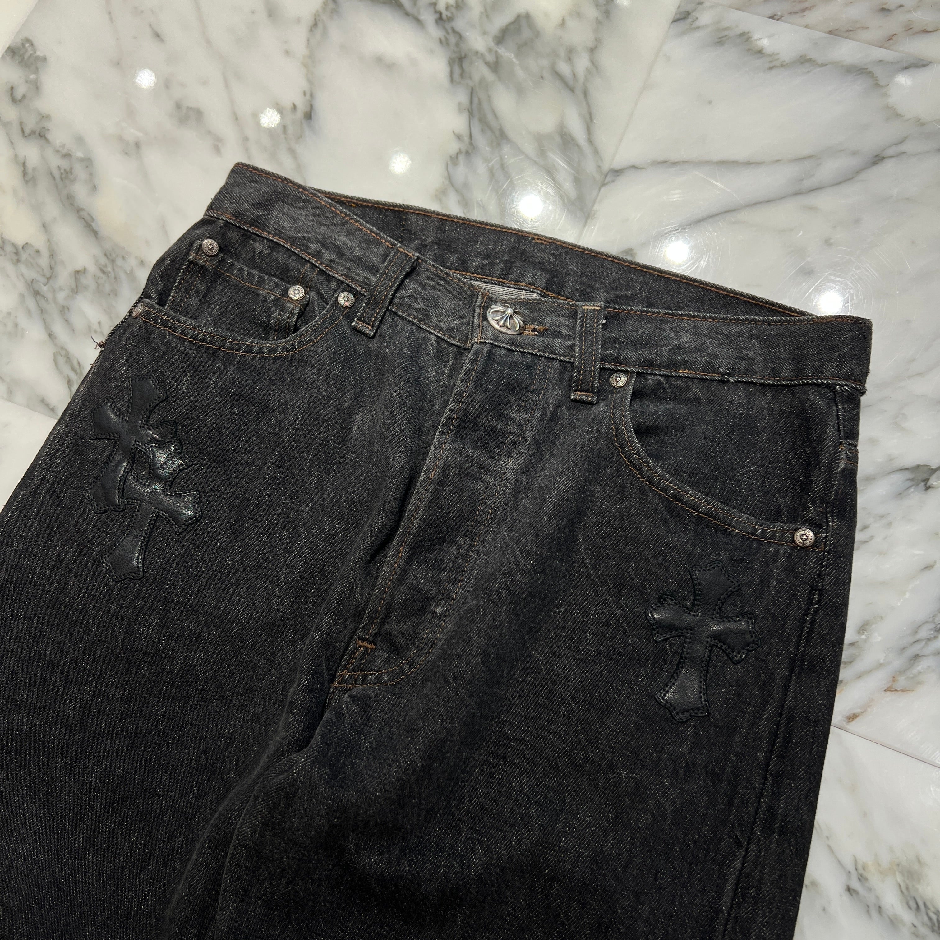 CHROME HEARTS × Levi's Body VNTG Cross Leather Patch Jeans Size 28 クロムハーツ × リーバイスボディ ヴィンテージ クロスレザーパッチ ジーンズ デニムパンツ サイズ28