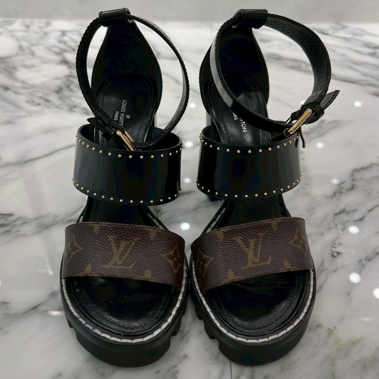LOUIS VUITTON Star Trail Line Studded Heel Sandals NA0290 Size 38 1/2 ルイヴィトン スタートレイルラインスタッズヒールサンダル サイズ38 1/2