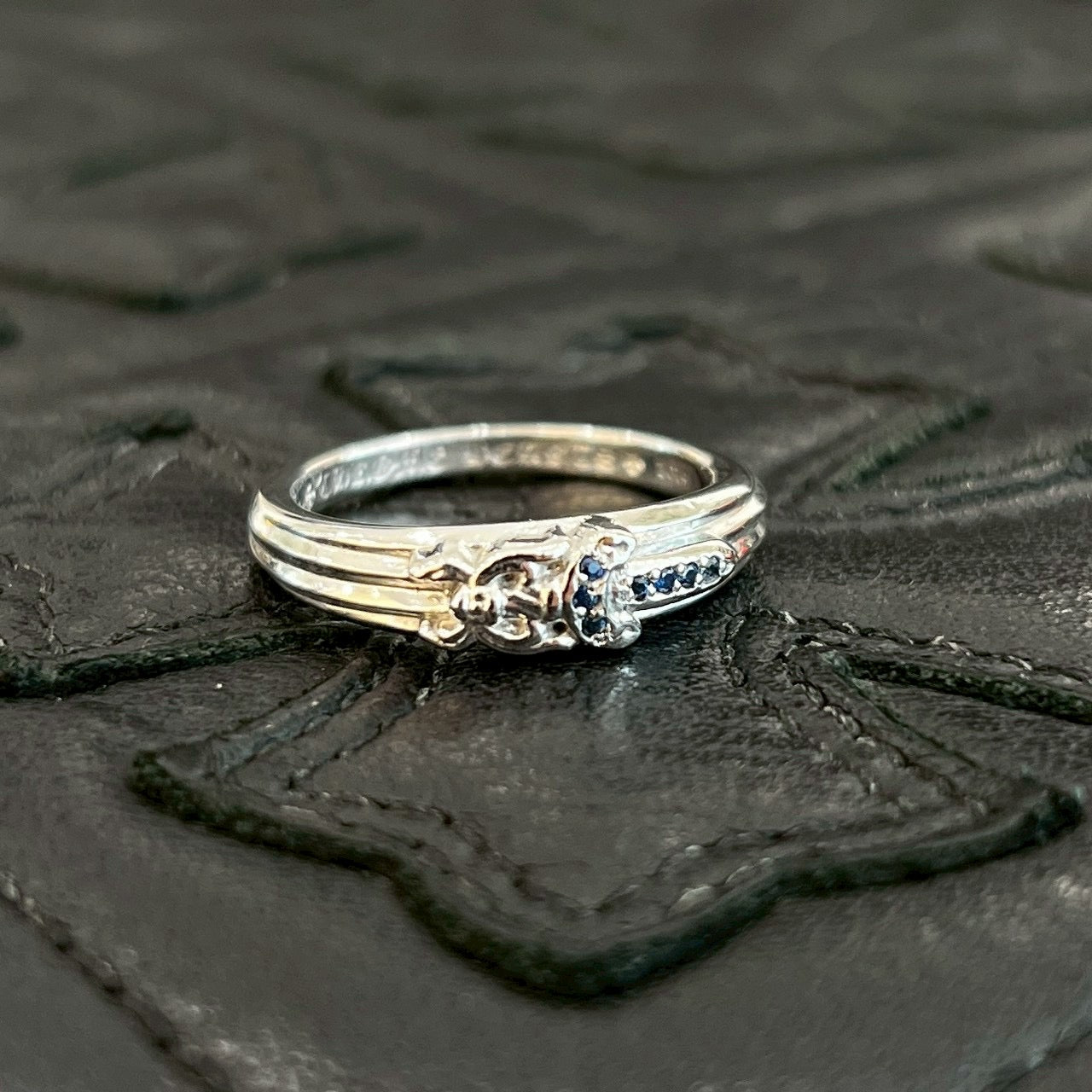 CHROME HEARTS 18KWG Baby Classic Dagger Ring Pave Blue Sapphire