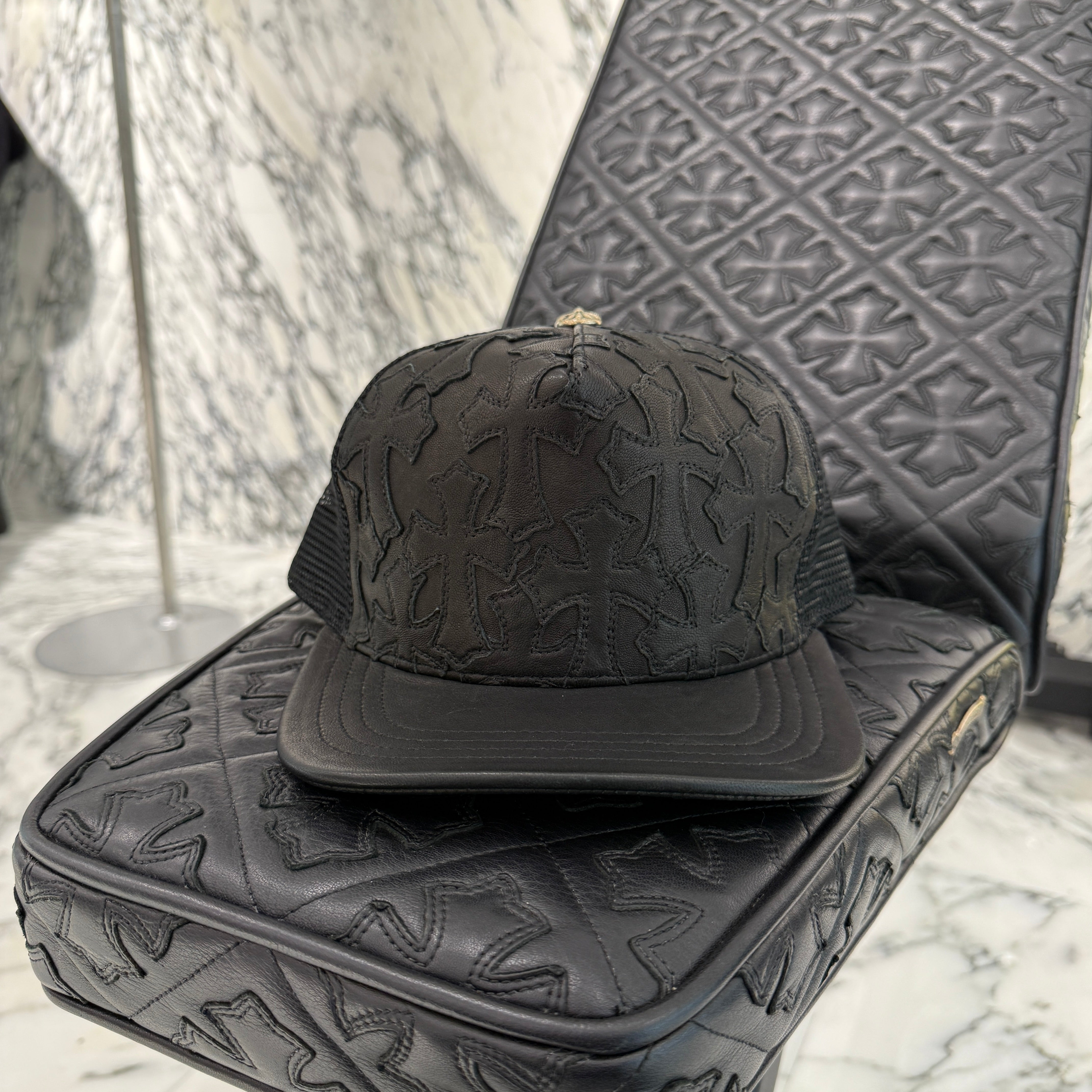 CHROME HEARTS Cemetary Cross Leather Patch Trucker Cap Size ONE SIZE(51-61) クロムハーツ セメタリークロス レザーパッチ トラッカーキャップ サイズONE SIZE(51-61)