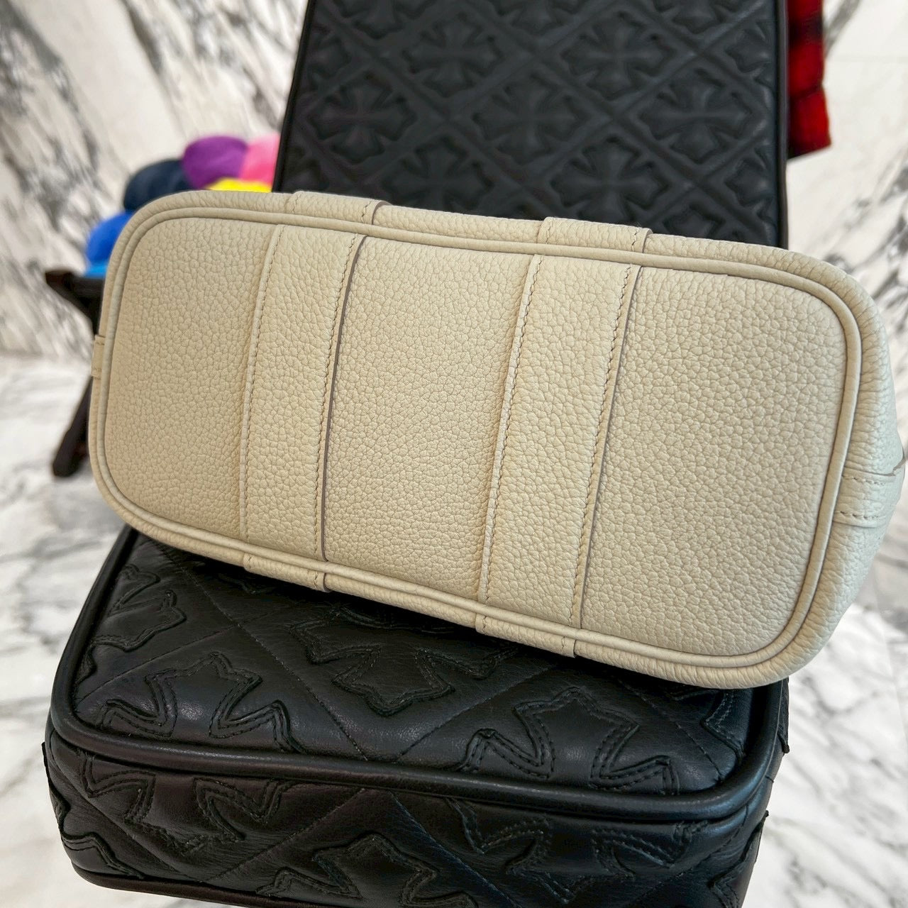 HERMES Néogarden Party TTPM "Béton" Leather Hand Bag K刻印 エルメス ネオガーデンパーティ TTPM "ベトン" レザーハンドバッグ K刻印