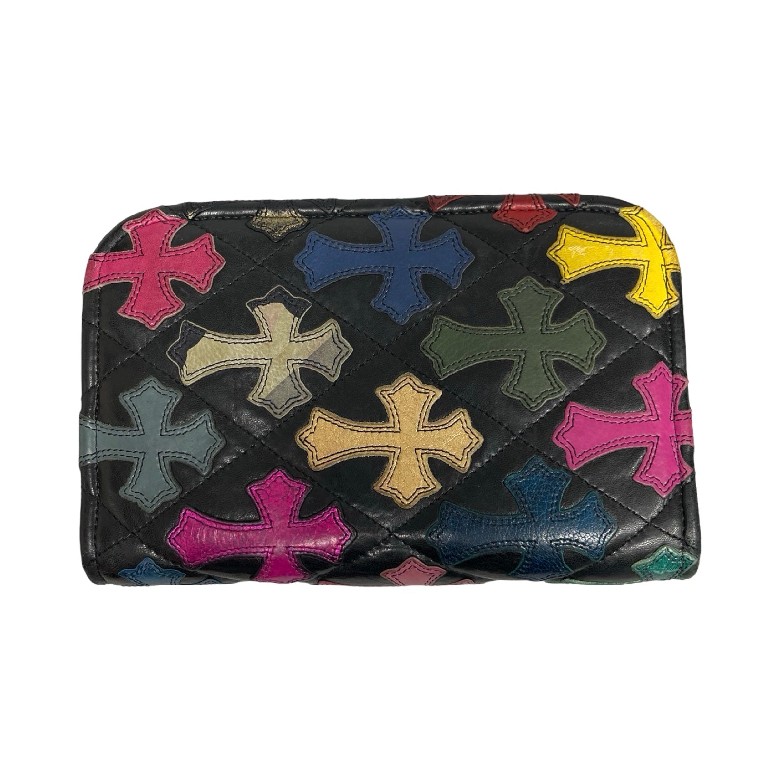 CHROME HEARTS Multi Color Cross Patch Round Zip Organizer