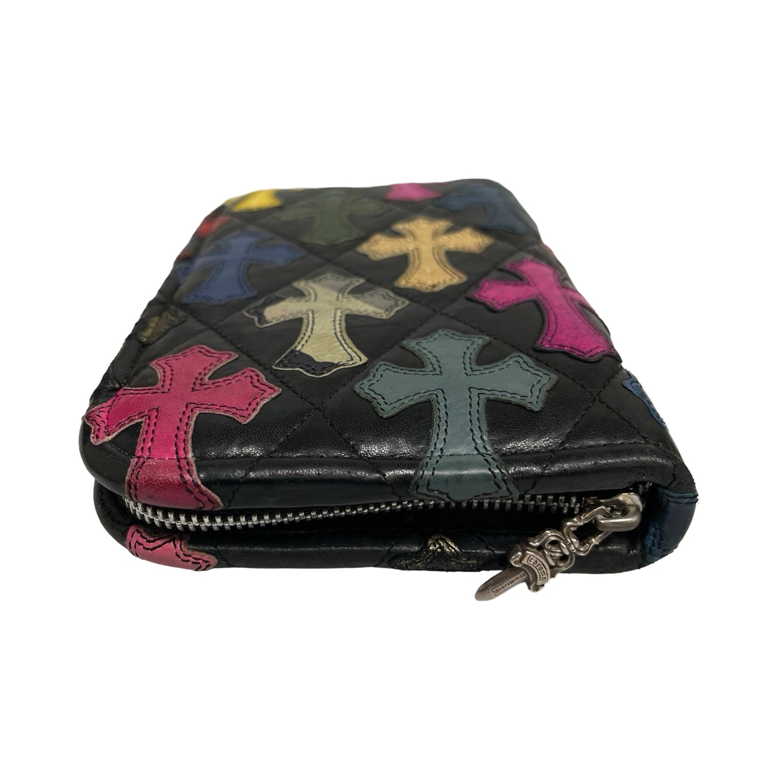 CHROME HEARTS Multi Color Cross Patch Round Zip Organizer