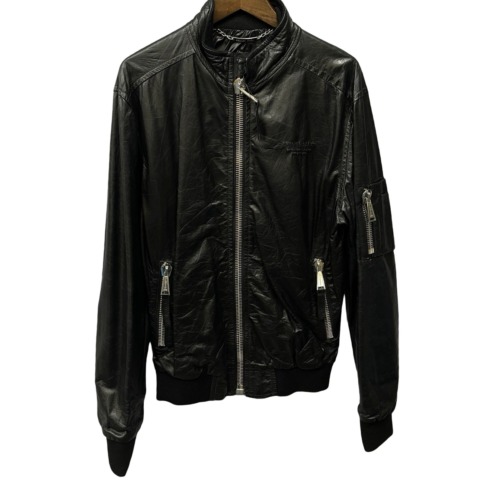 PHILIPP PLEIN Homme Back Skull Print Leather Jacket Size L