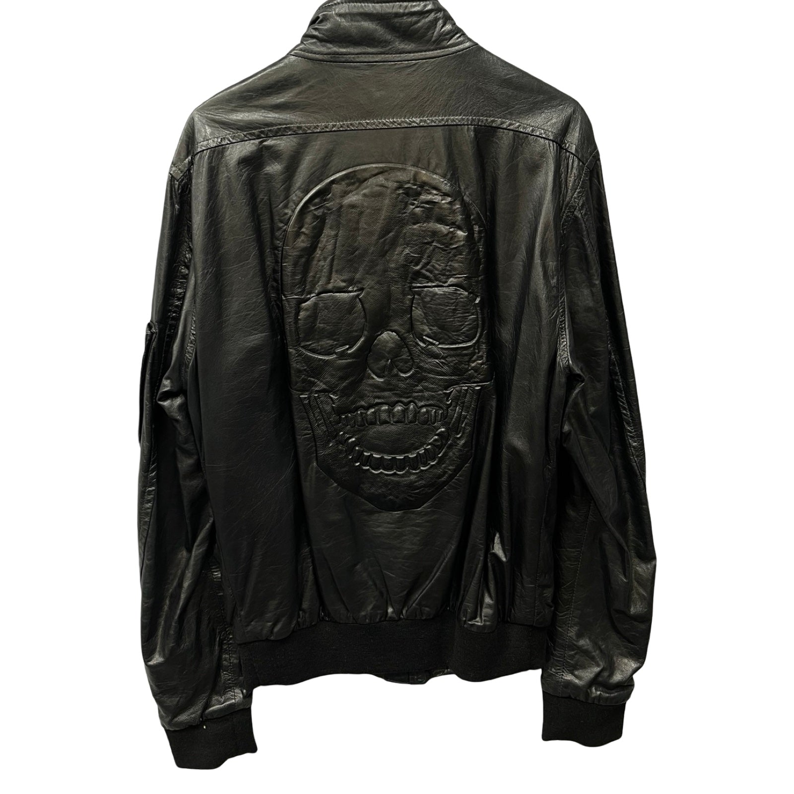 PHILIPP PLEIN Homme Back Skull Print Leather Jacket Size L