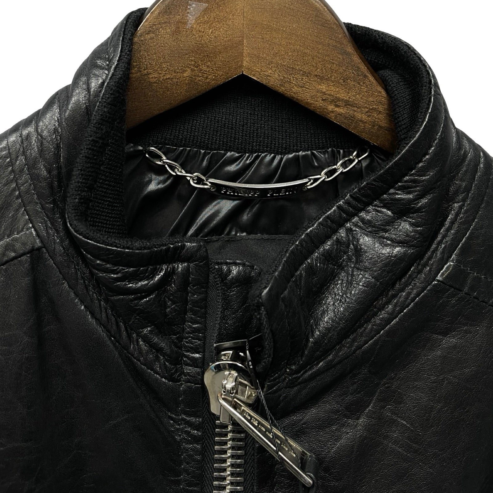 PHILIPP PLEIN Homme Back Skull Print Leather Jacket Size L