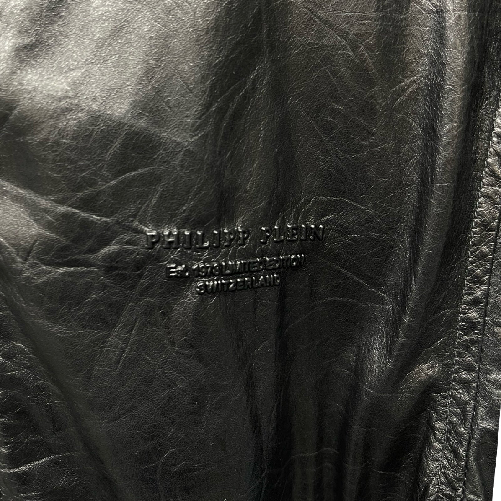 PHILIPP PLEIN Homme Back Skull Print Leather Jacket Size L