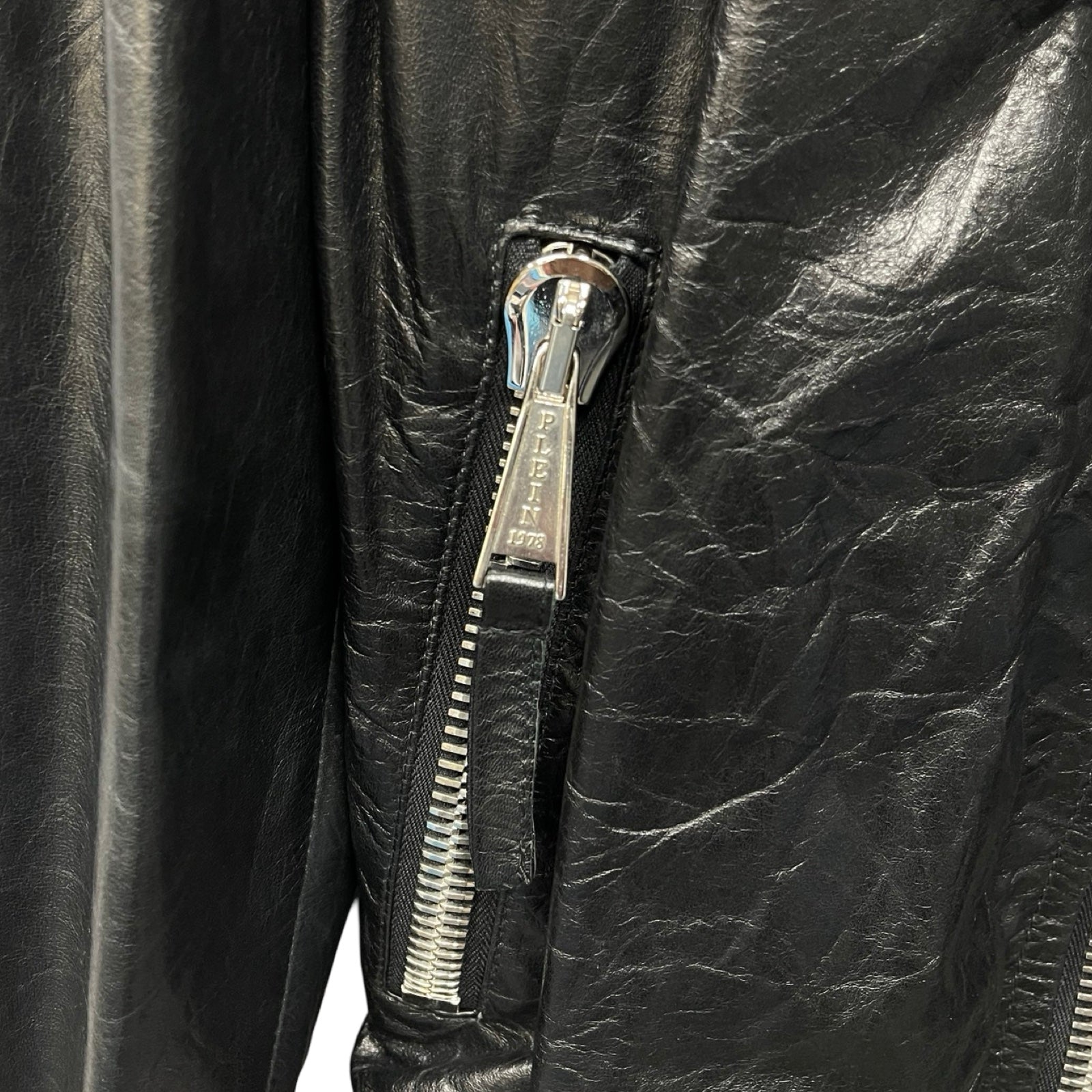 PHILIPP PLEIN Homme Back Skull Print Leather Jacket Size L