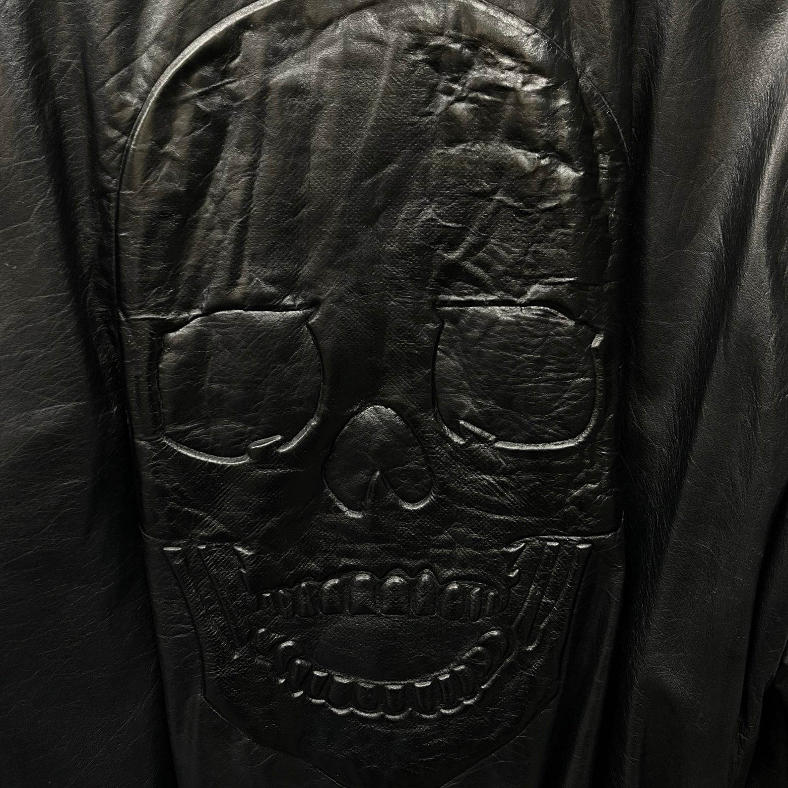 PHILIPP PLEIN Homme Back Skull Print Leather Jacket Size L
