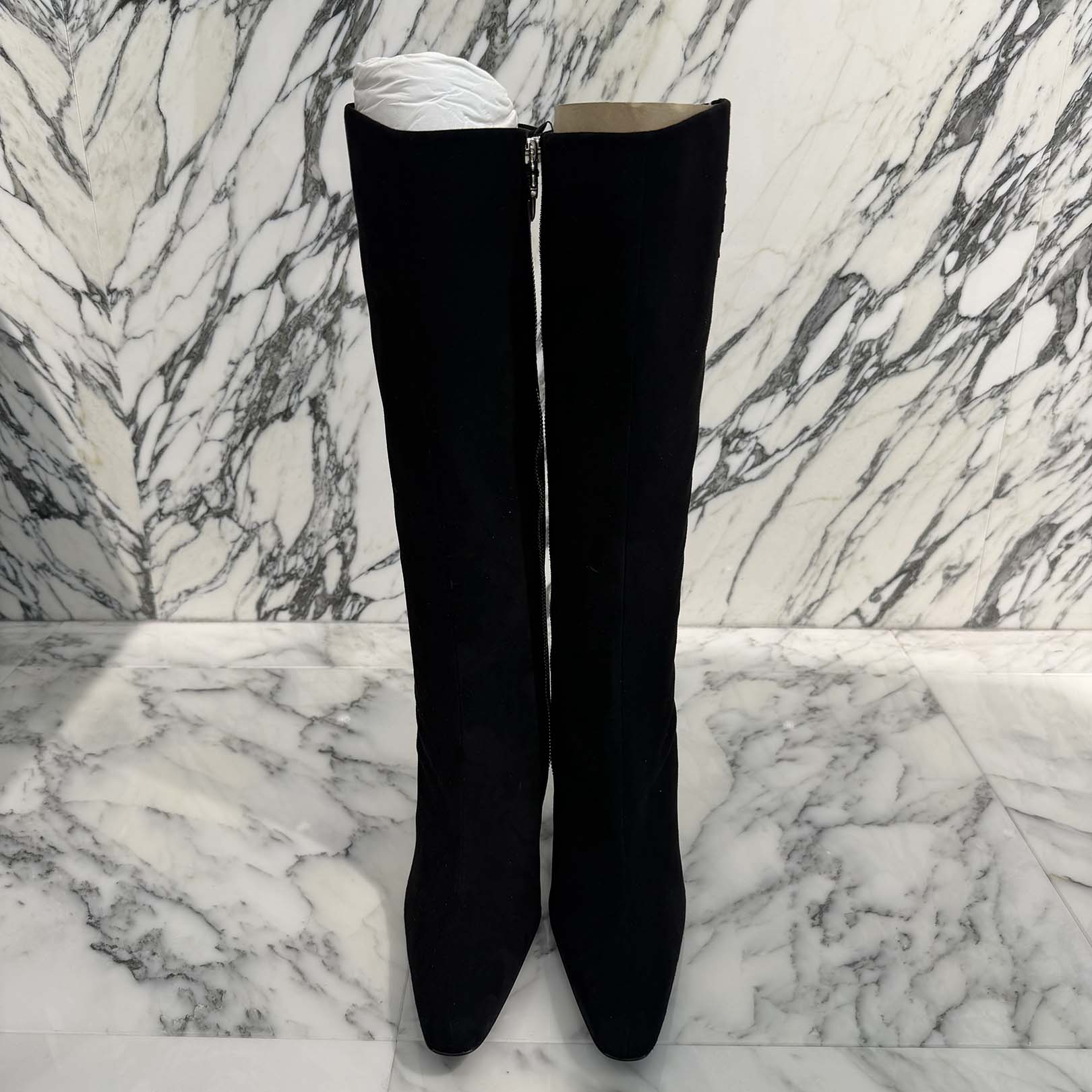 CHROME HEARTS SUGER JONES Triple Cross Suede Leather Patch Heel boots Size 40(約25.0cm) クロムハーツ シュガージョーンズ トリプルクロス スウェード レザーパッチ ヒールブーツ サイズ40(約25.0cm)