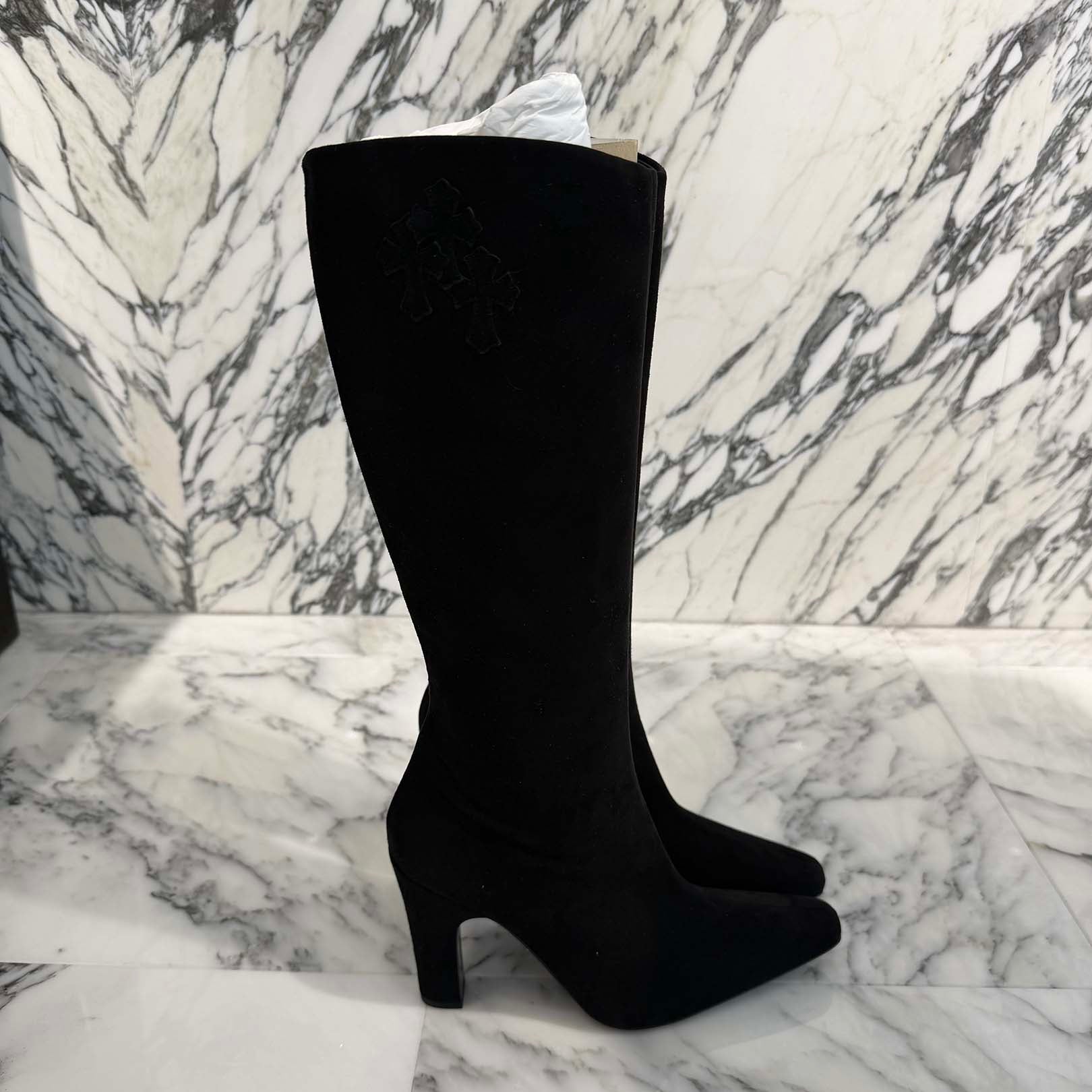 CHROME HEARTS SUGER JONES Triple Cross Suede Leather Patch Heel boots Size 40(約25.0cm) クロムハーツ シュガージョーンズ トリプルクロス スウェード レザーパッチ ヒールブーツ サイズ40(約25.0cm)