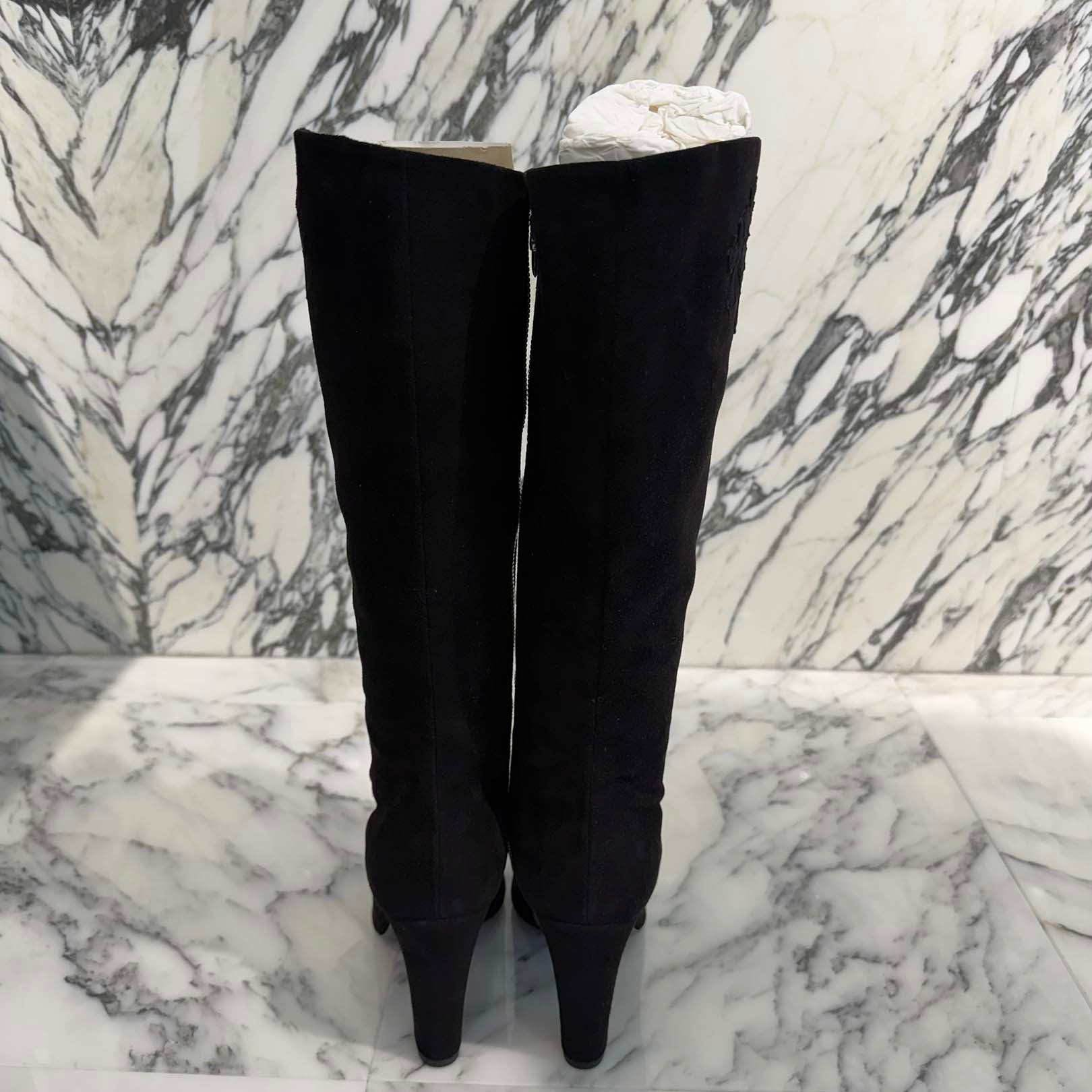 CHROME HEARTS SUGER JONES Triple Cross Suede Leather Patch Heel boots Size 40(約25.0cm) クロムハーツ シュガージョーンズ トリプルクロス スウェード レザーパッチ ヒールブーツ サイズ40(約25.0cm)