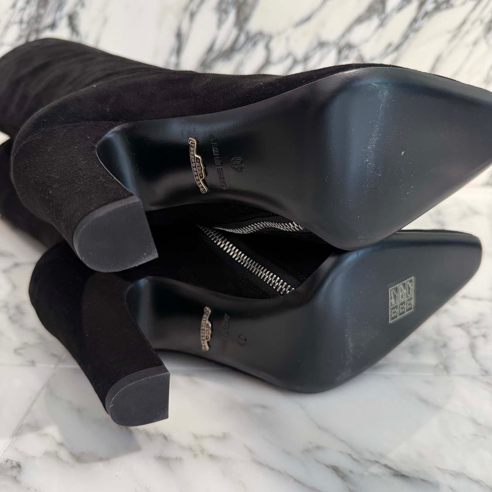 CHROME HEARTS SUGER JONES Triple Cross Suede Leather Patch Heel boots Size 40(約25.0cm) クロムハーツ シュガージョーンズ トリプルクロス スウェード レザーパッチ ヒールブーツ サイズ40(約25.0cm)