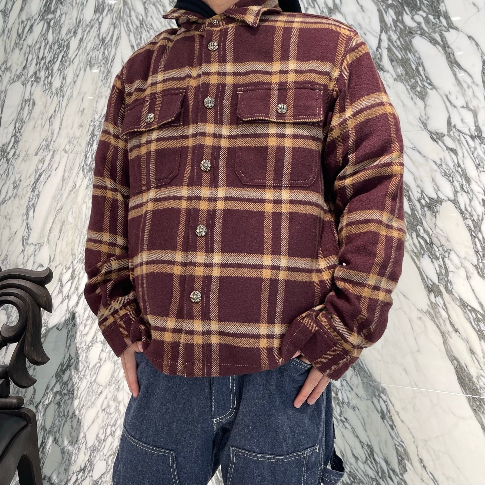 CHROME HEARTS YNOT UNDER DOG Check Shirt Jacket Size L